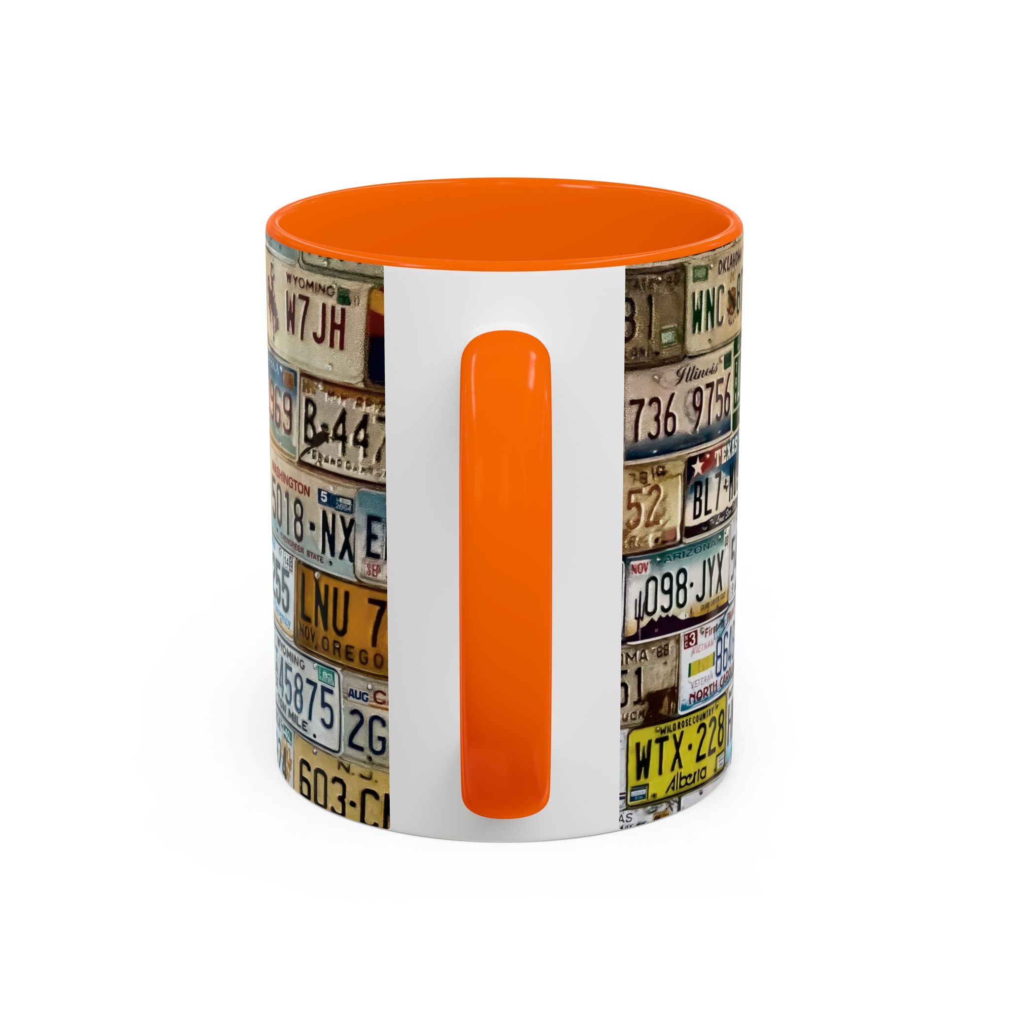 License Plate Collage Coffee Mug — Route 66, Vintage Road Trip Accent Mug