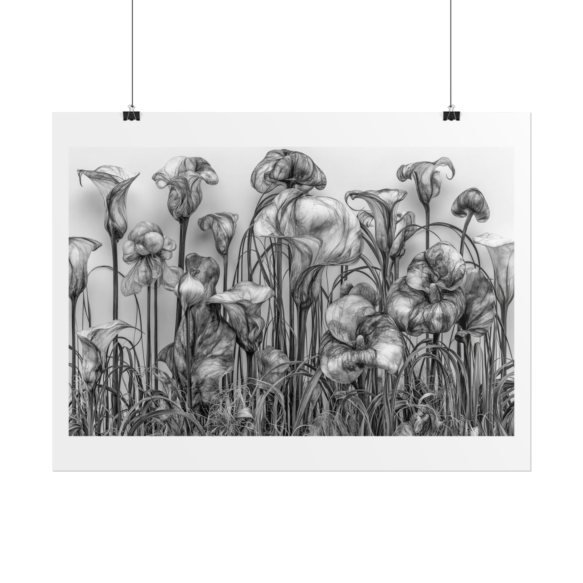 Botanical Iris Poster — Black & White Floral Art Print (Rolled Poster)