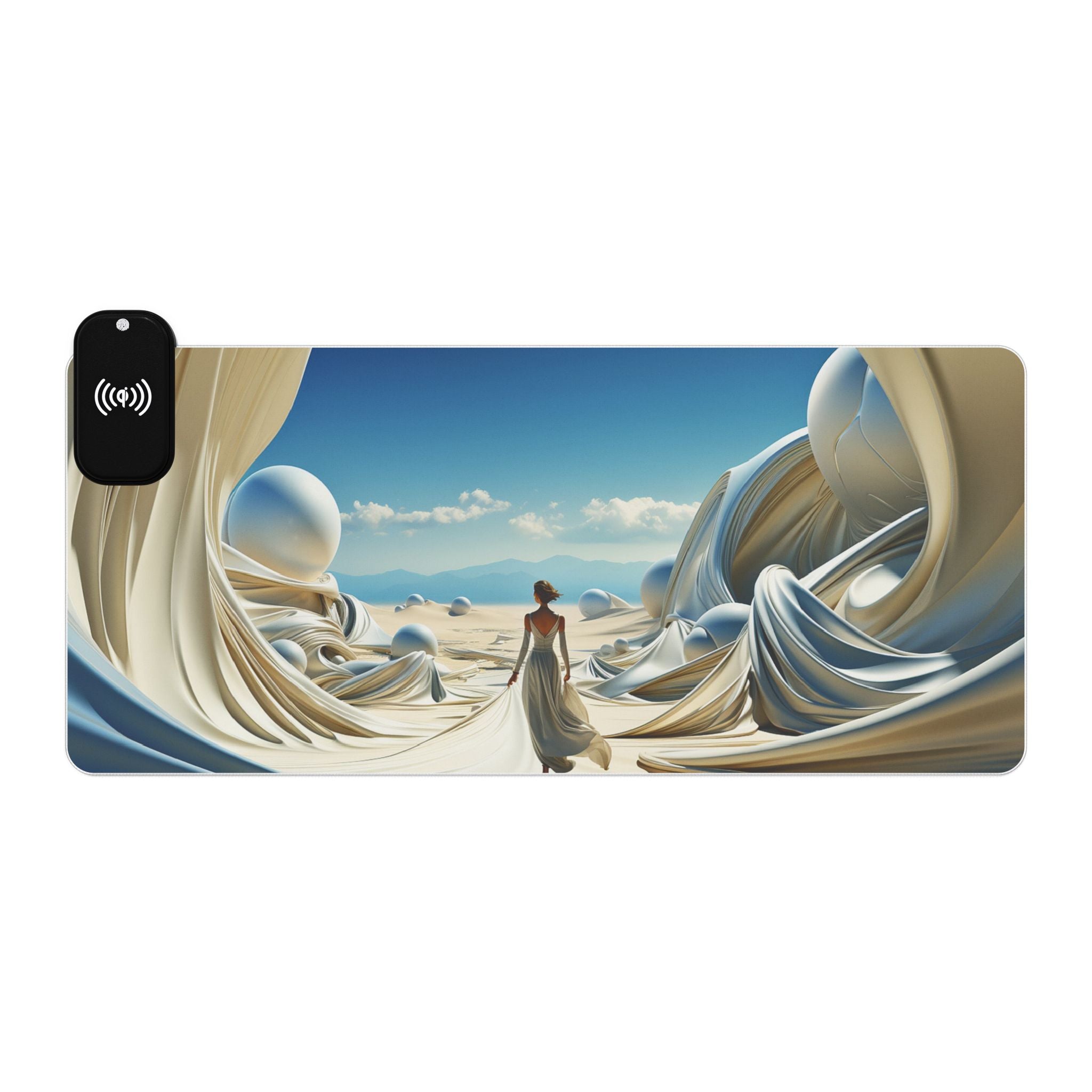 LED Wireless Charging Gaming Mouse Pad — Surreal Desert Fantasy Design