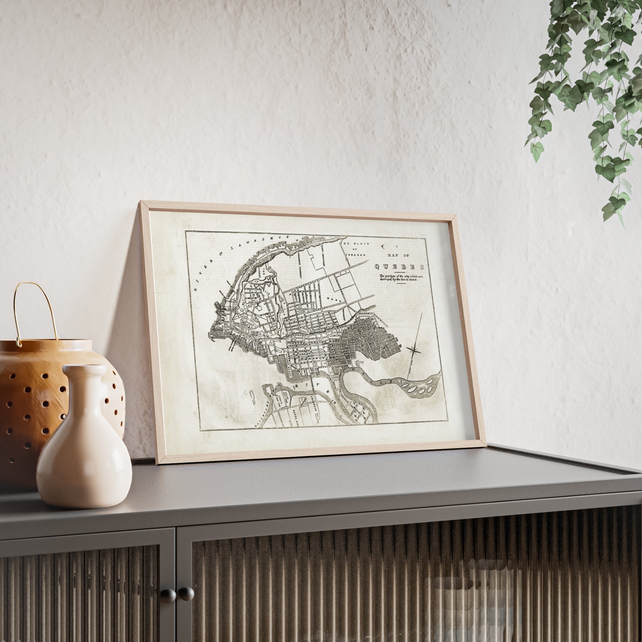 Map of QUEBEC. Vintage City Map Poster with Wooden Frame — Antique Style Wall Art