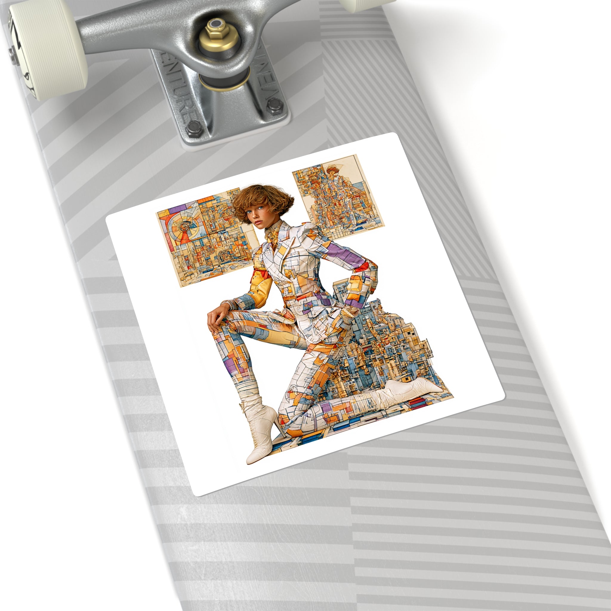 Retro Futurist Collage Square Sticker — Vintage Fashion Tech Art