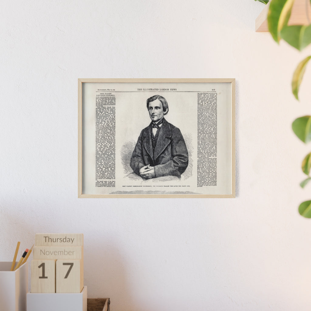 Portrait of Ossip Ivanoff the peasant who saved the Czar's Life. Vintage Newspaper Print Poster with Wooden Frame