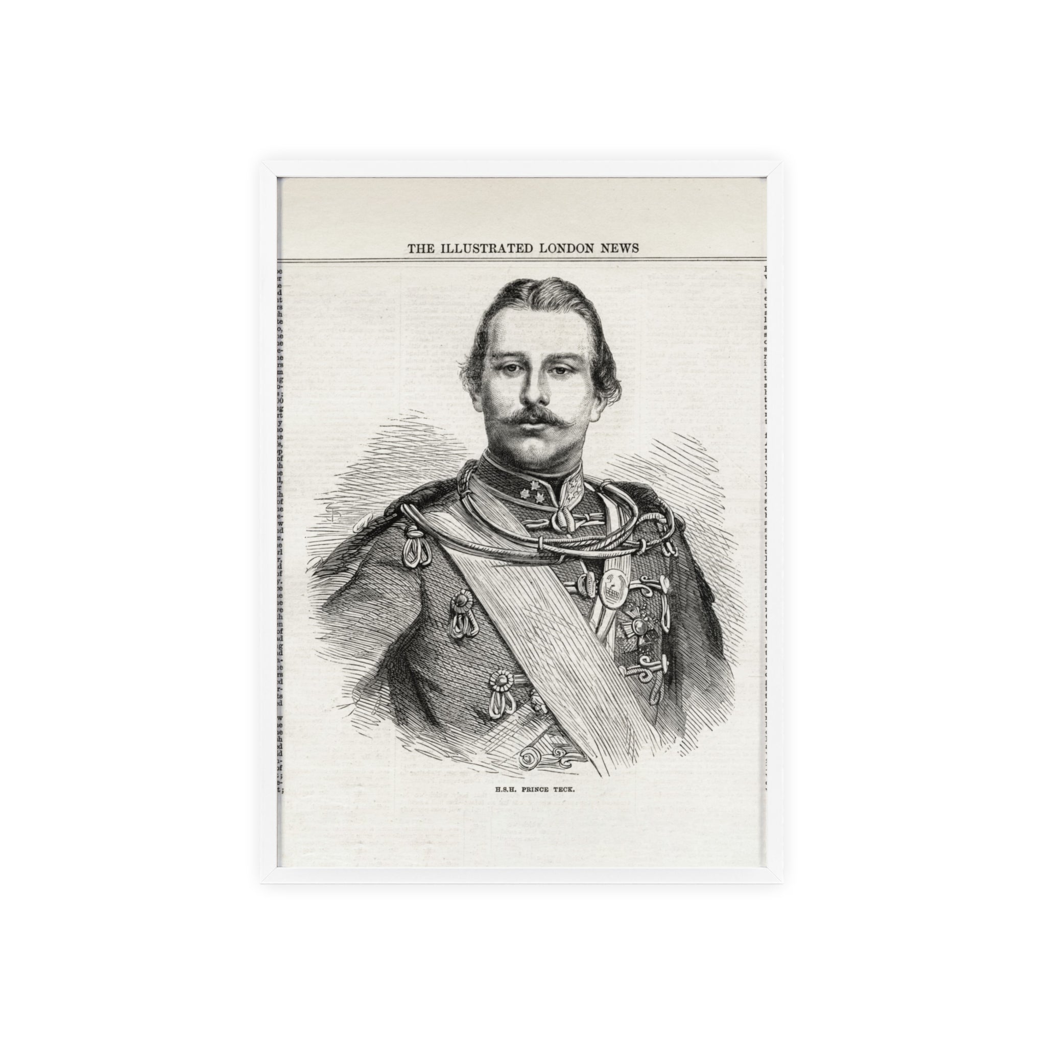 H.S.H. Prince TECK. Vintage Victorian Portrait Poster with Wooden Frame — Illustrated London News Print