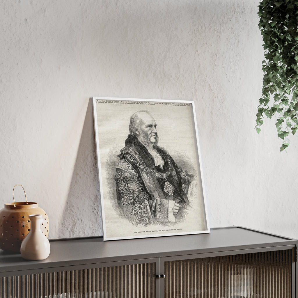 The Right Hon.Thomas Gabriel, the New Lord Mayor of London. Vintage Illustrated Statesman Poster with Black Wooden Frame