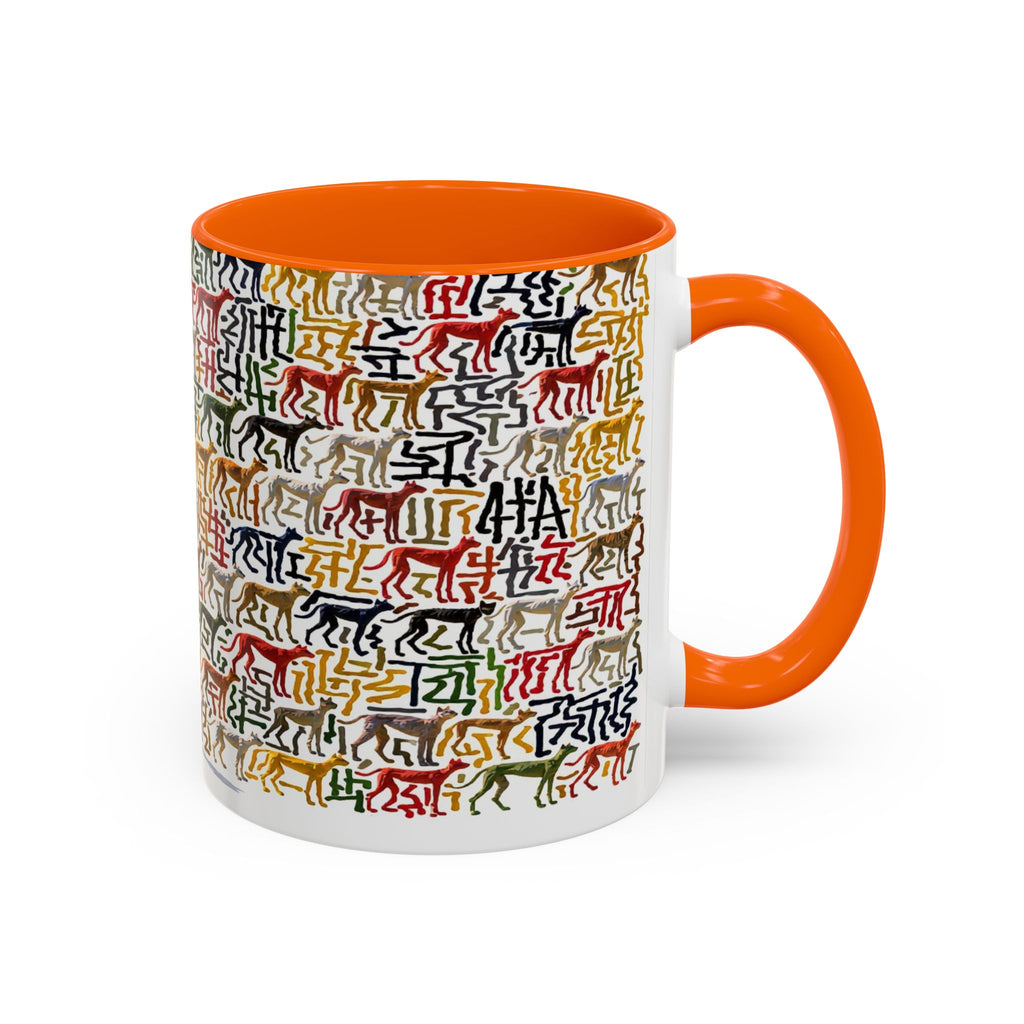 Greyhound Silhouette Accent Coffee Mug — Colorful Script Dog Pattern (11/15oz)