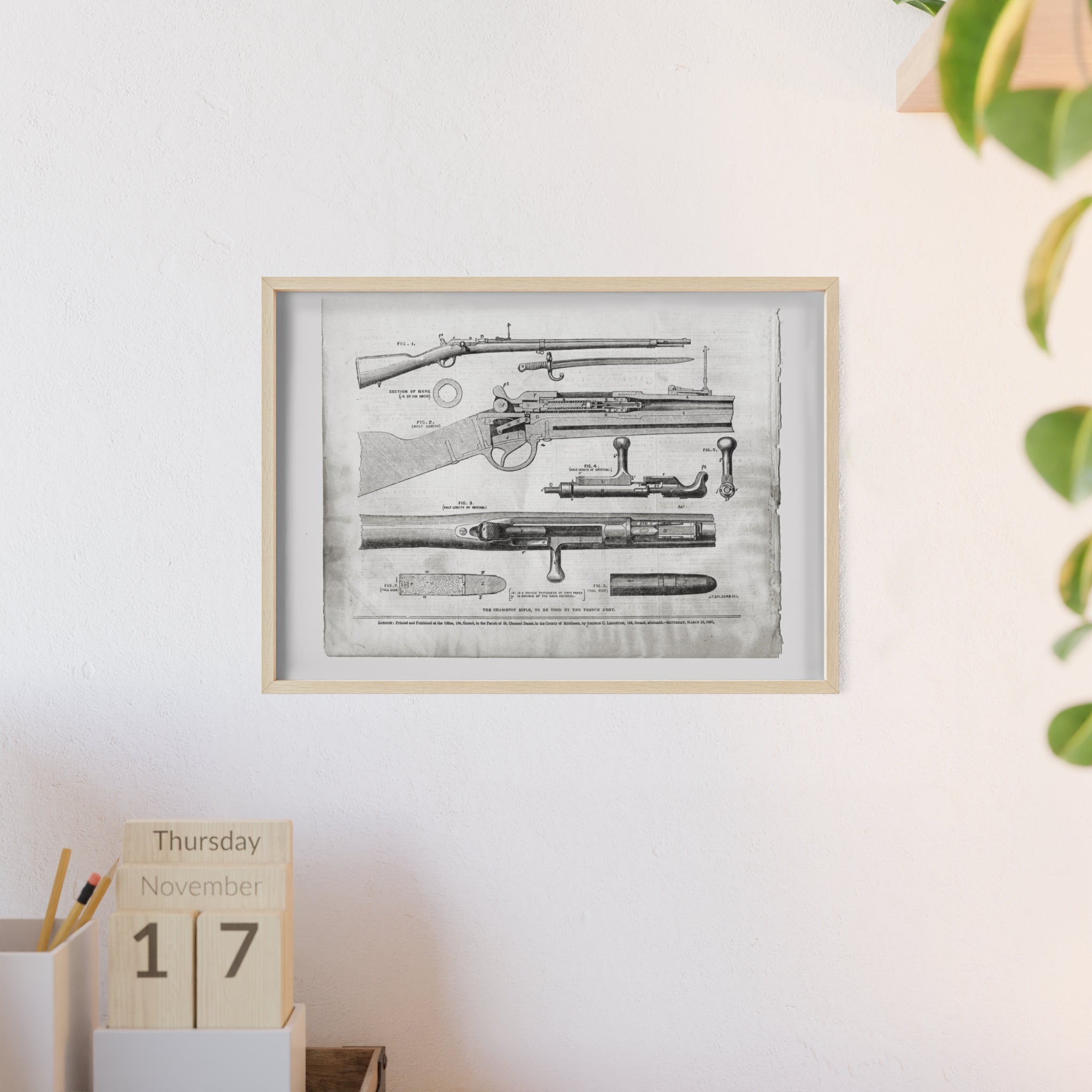Antique Rifle Patent Poster — Framed Vintage Firearm Print