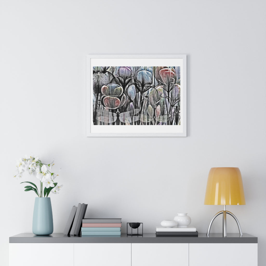 Framed Poster — Dreamy Botanical Dragonfly Art Print