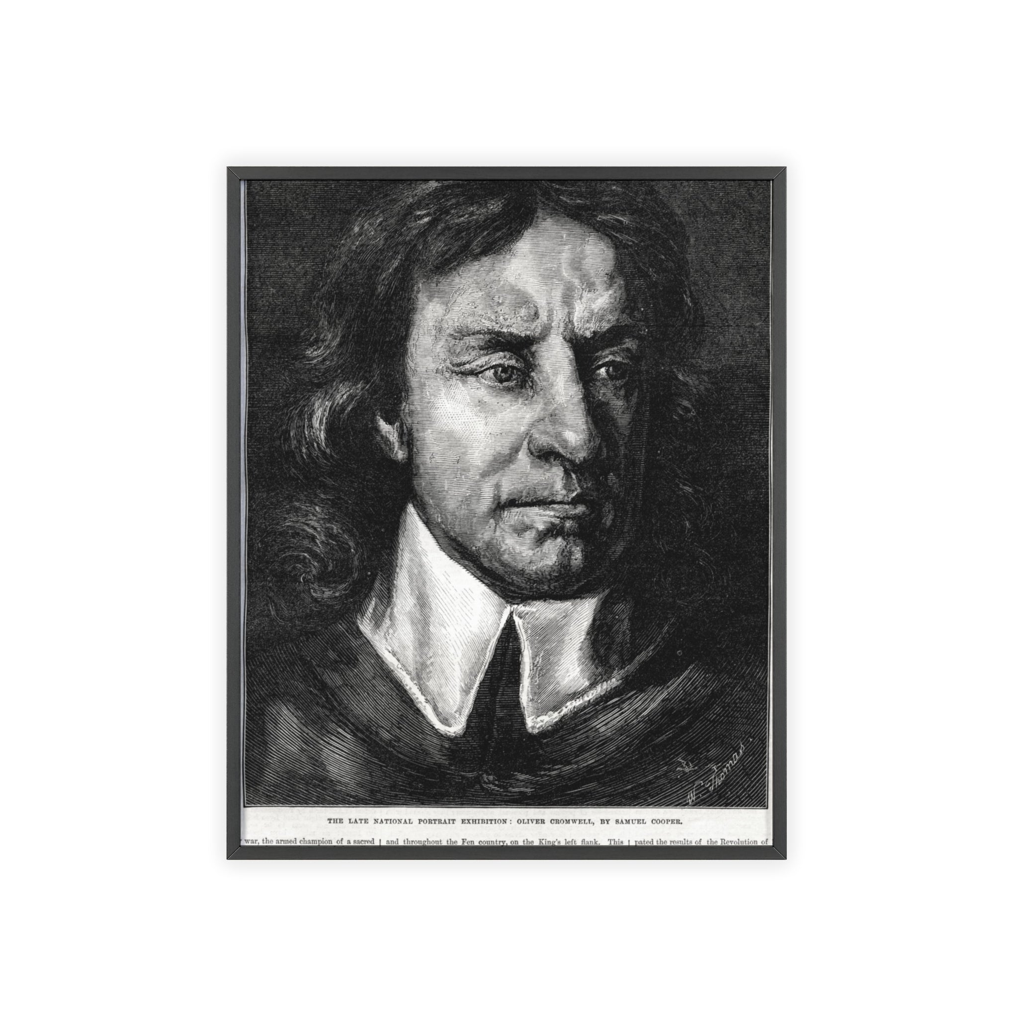 OLIVER CROMWELL. Historical Portrait Poster with Wooden Frame — Vintage Chalk-Style Print
