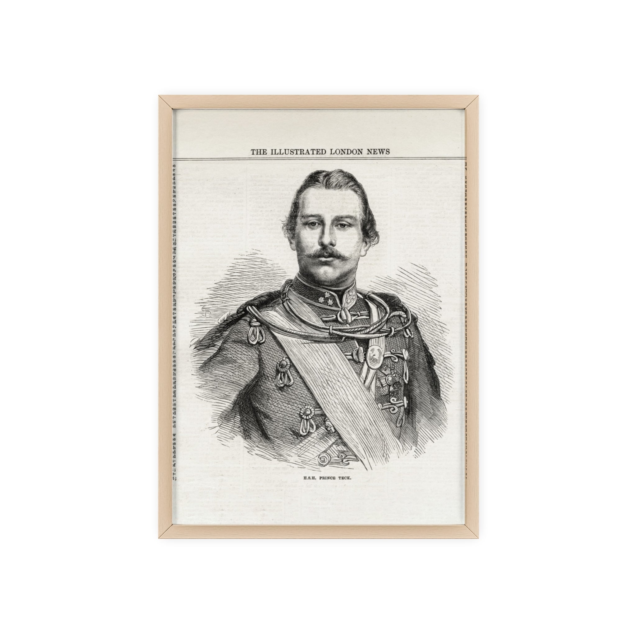 H.S.H. Prince TECK. Vintage Victorian Portrait Poster with Wooden Frame — Illustrated London News Print