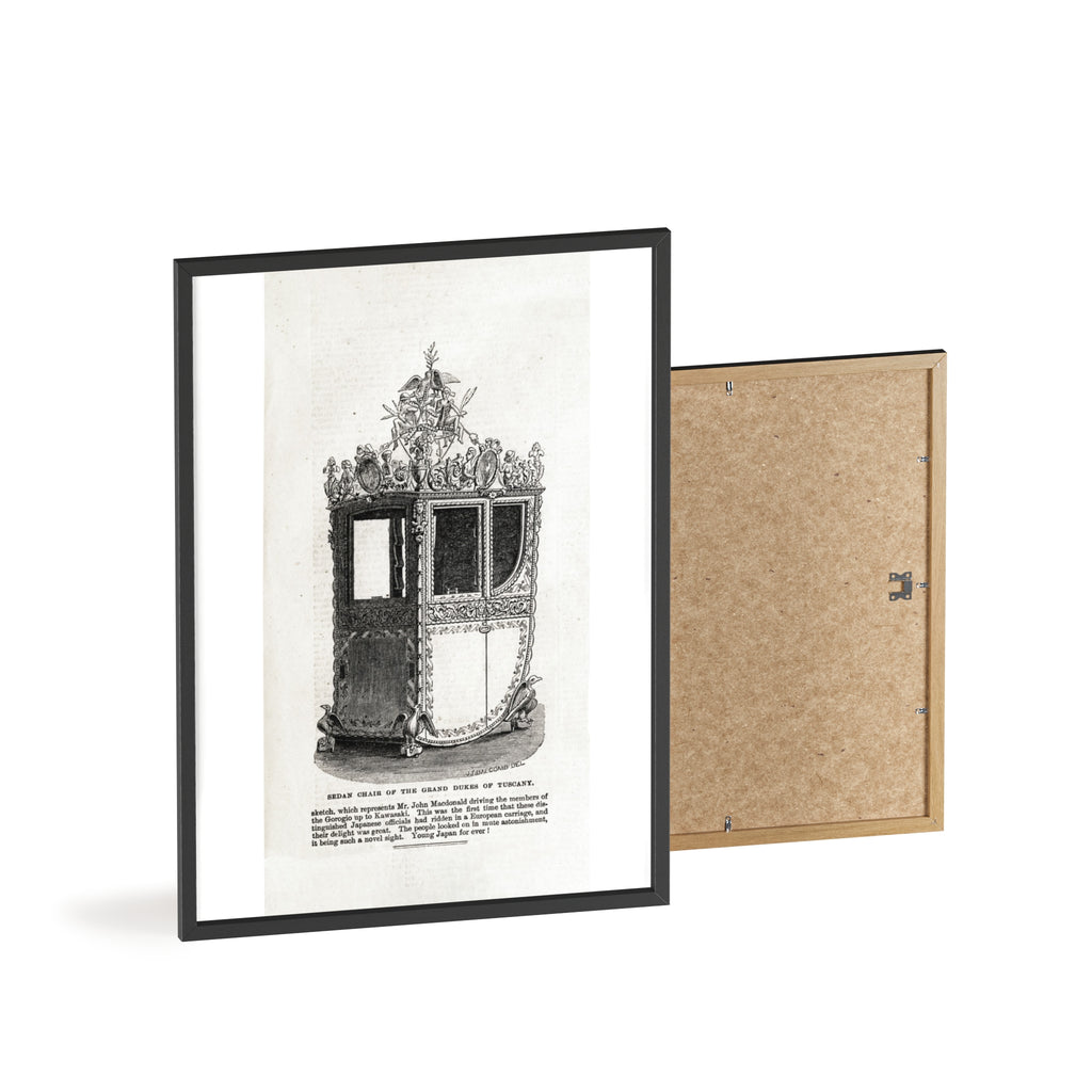 Chair of the GRAND DUKES of TUSCANY. Antique Carriage Print Poster with Wooden Frame — Vintage Engraving Wall Art
