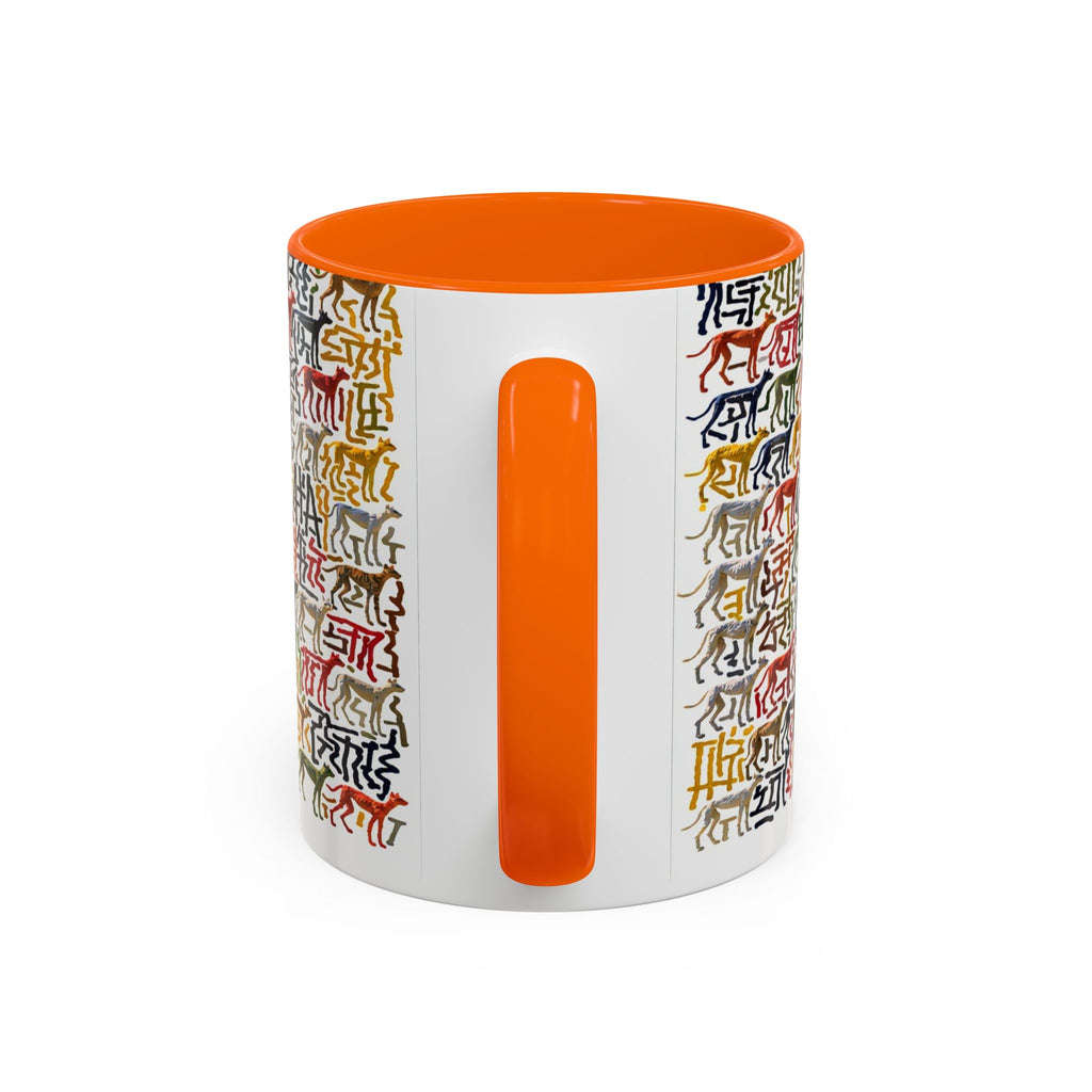 Greyhound Silhouette Accent Coffee Mug — Colorful Script Dog Pattern (11/15oz)
