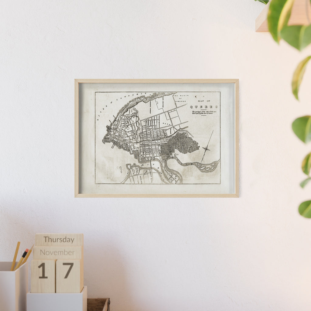 Map of QUEBEC. Vintage City Map Poster with Wooden Frame — Antique Style Wall Art