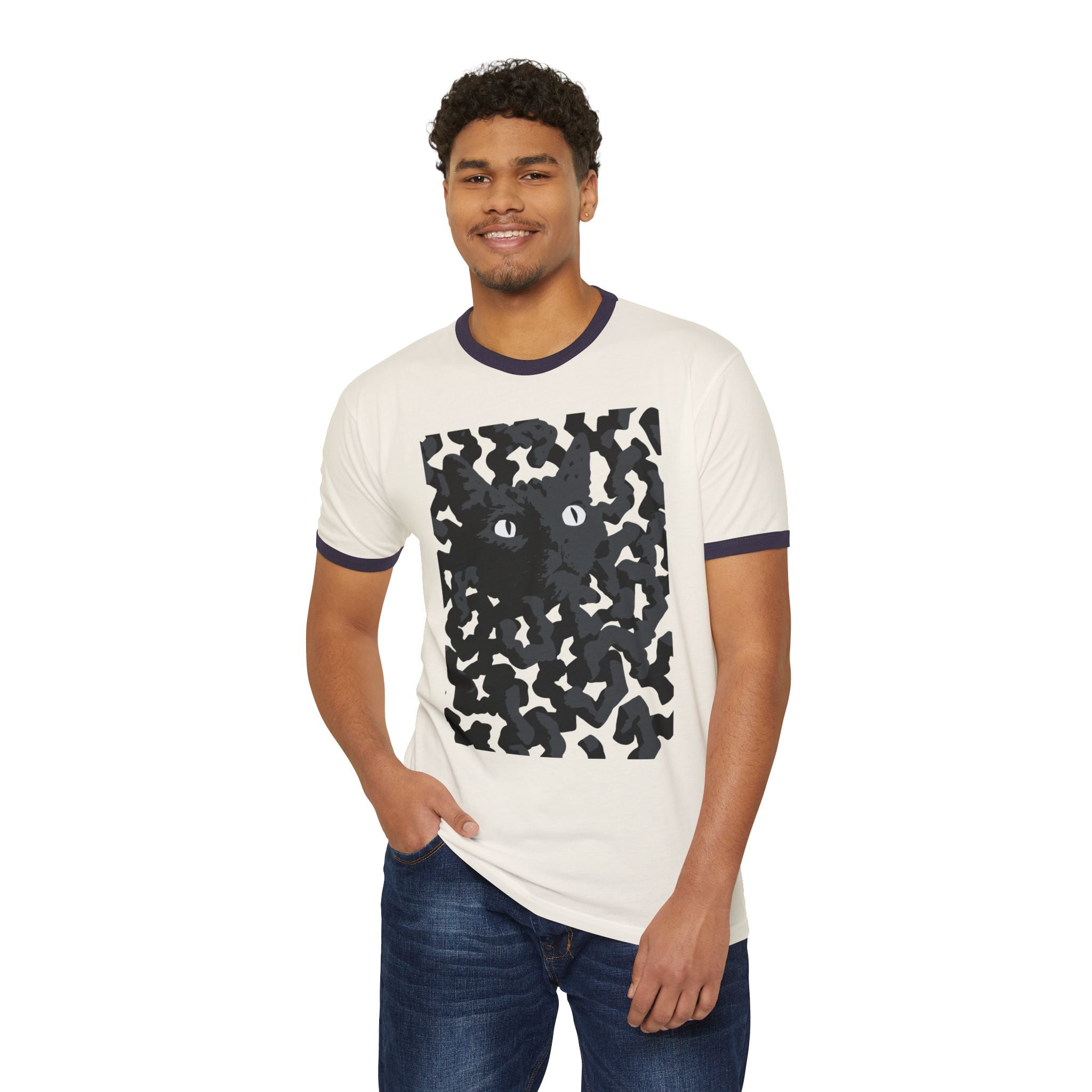Black Cat Camouflage Ringer Tee