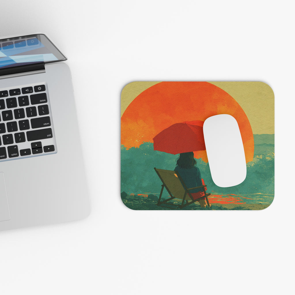 Sunset Beach Mouse Pad — Relaxing Umbrella Seascape Desk Mat
