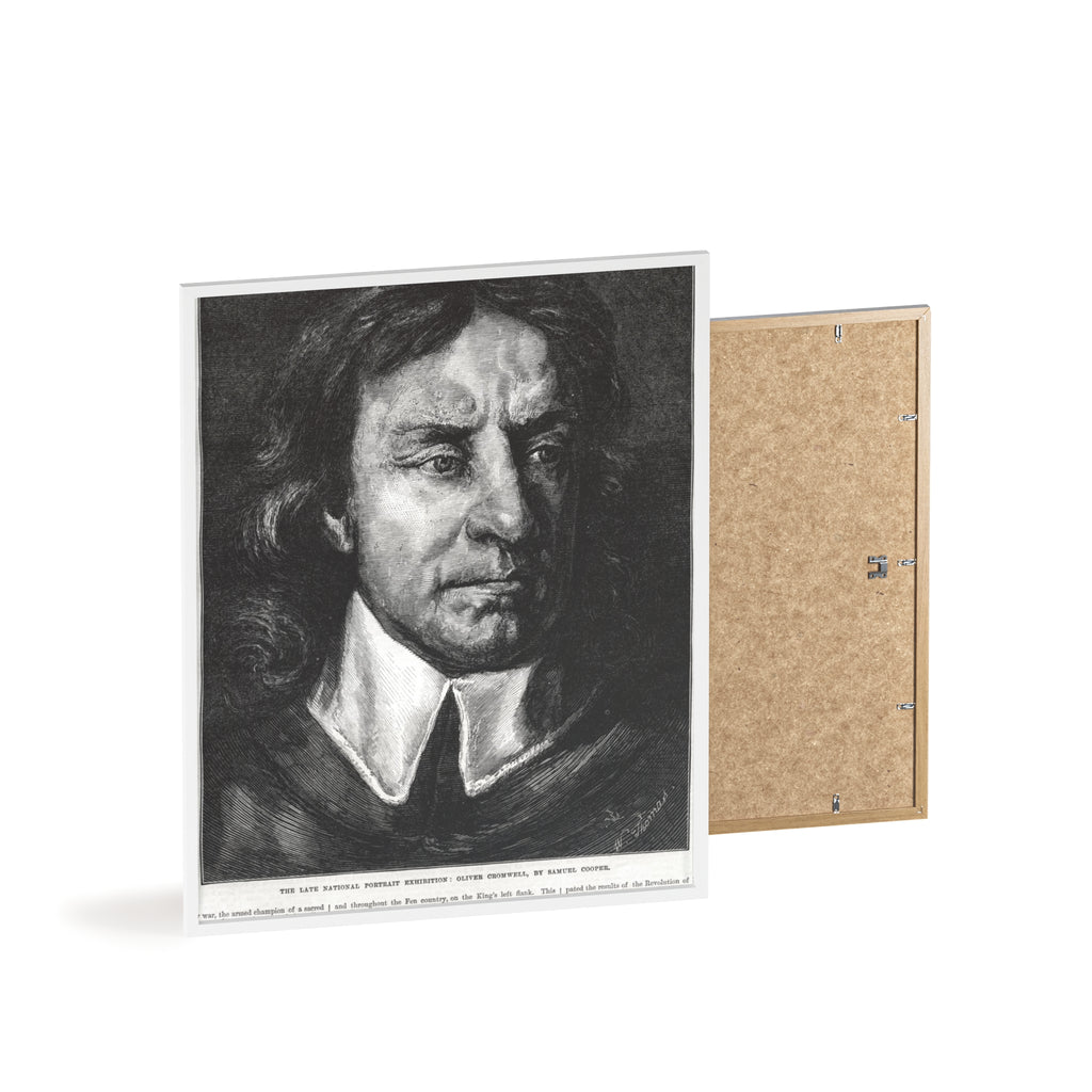 OLIVER CROMWELL. Historical Portrait Poster with Wooden Frame — Vintage Chalk-Style Print
