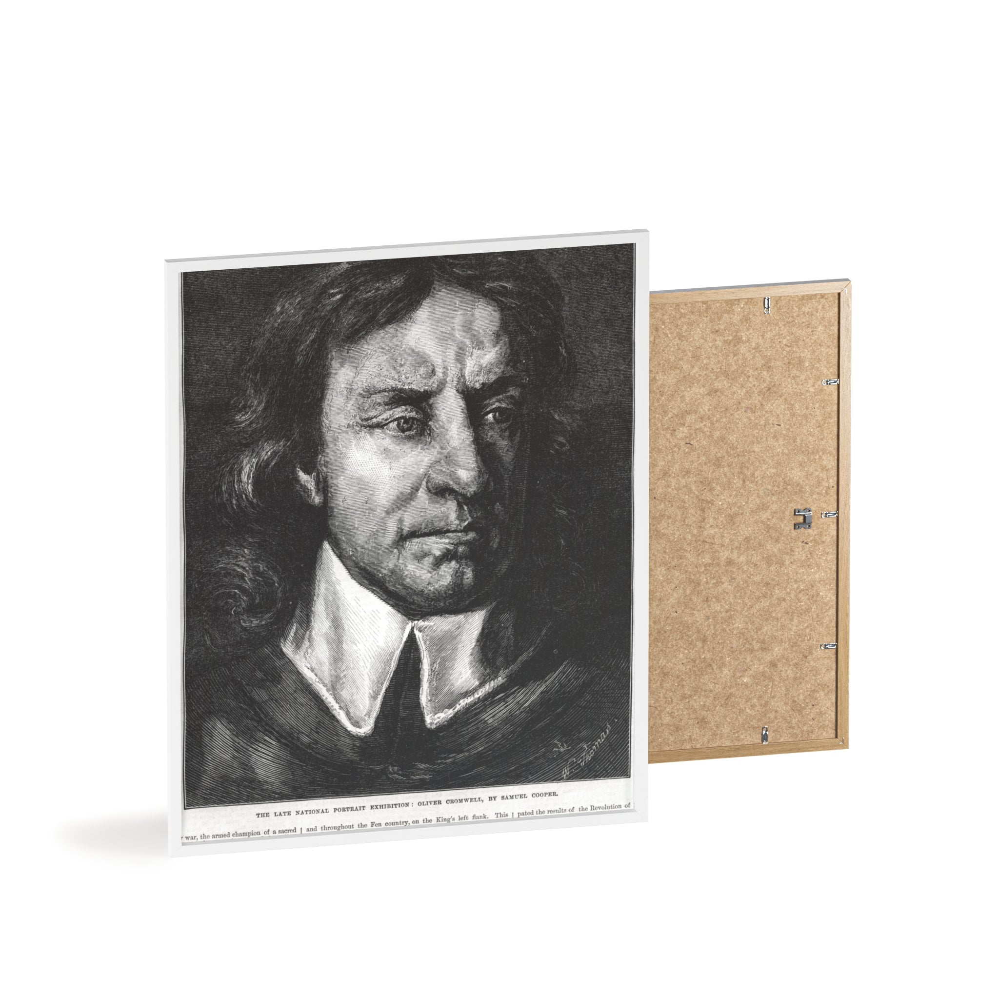 OLIVER CROMWELL. Historical Portrait Poster with Wooden Frame — Vintage Chalk-Style Print
