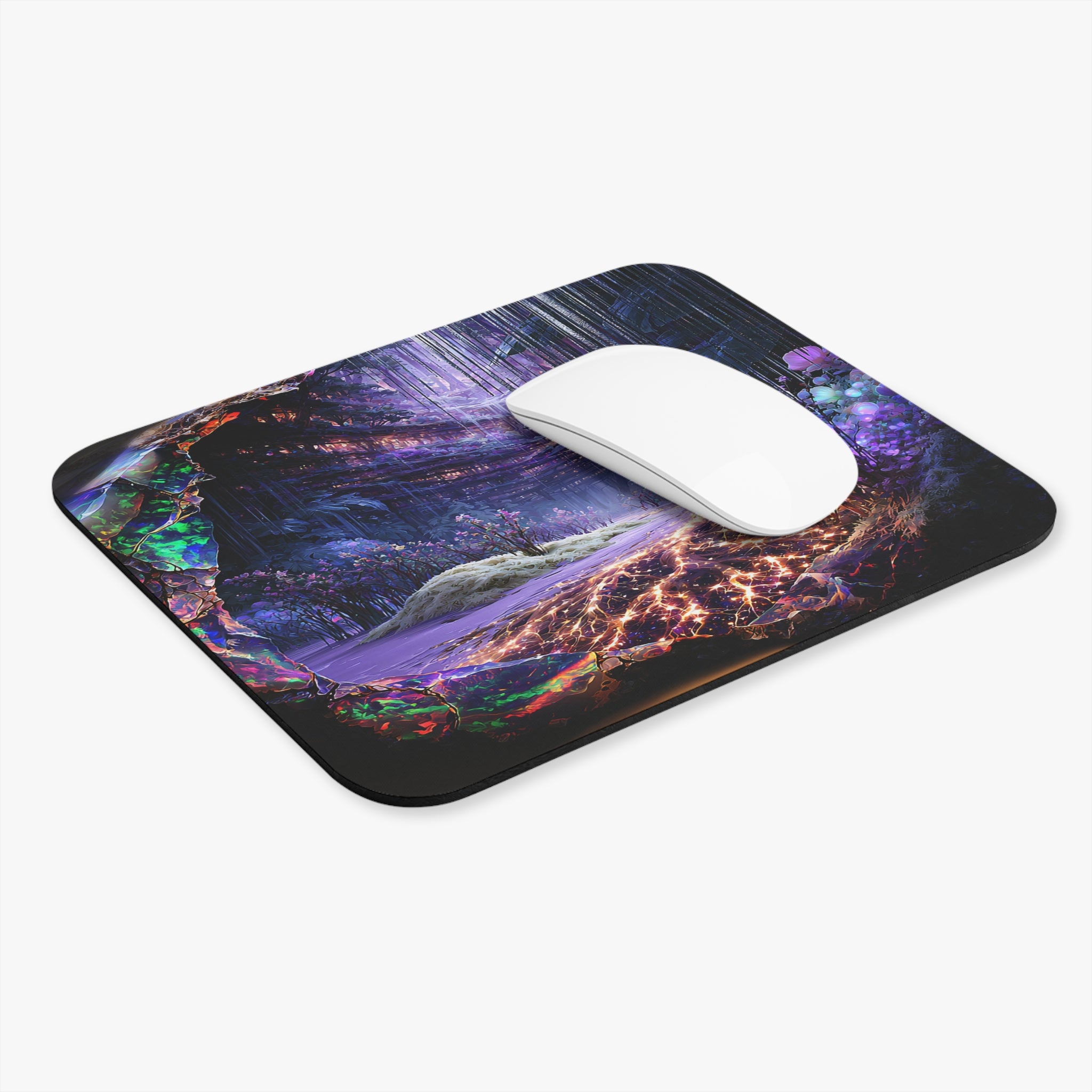 Mystic Cavern Mouse Pad — Purple Fantasy Landscape Desk Mat