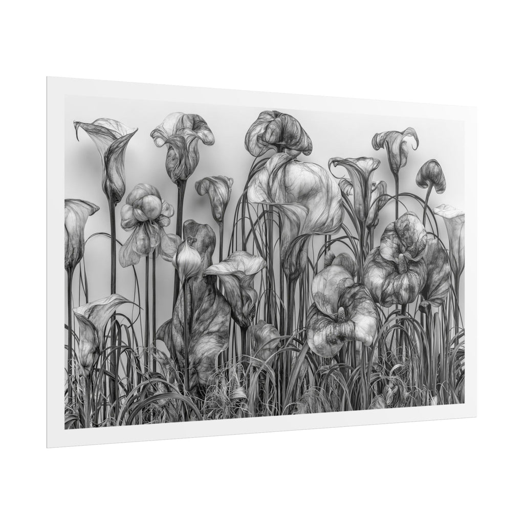 Botanical Iris Poster — Black & White Floral Art Print (Rolled Poster)