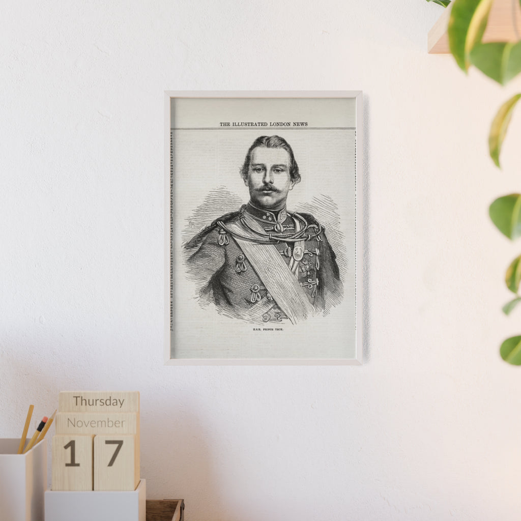 H.S.H. Prince TECK. Vintage Victorian Portrait Poster with Wooden Frame — Illustrated London News Print