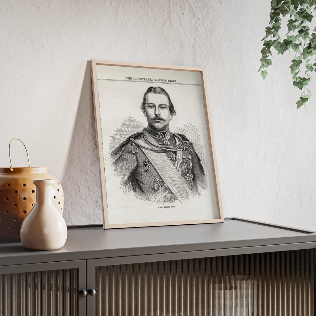 H.S.H. Prince TECK. Vintage Victorian Portrait Poster with Wooden Frame — Illustrated London News Print