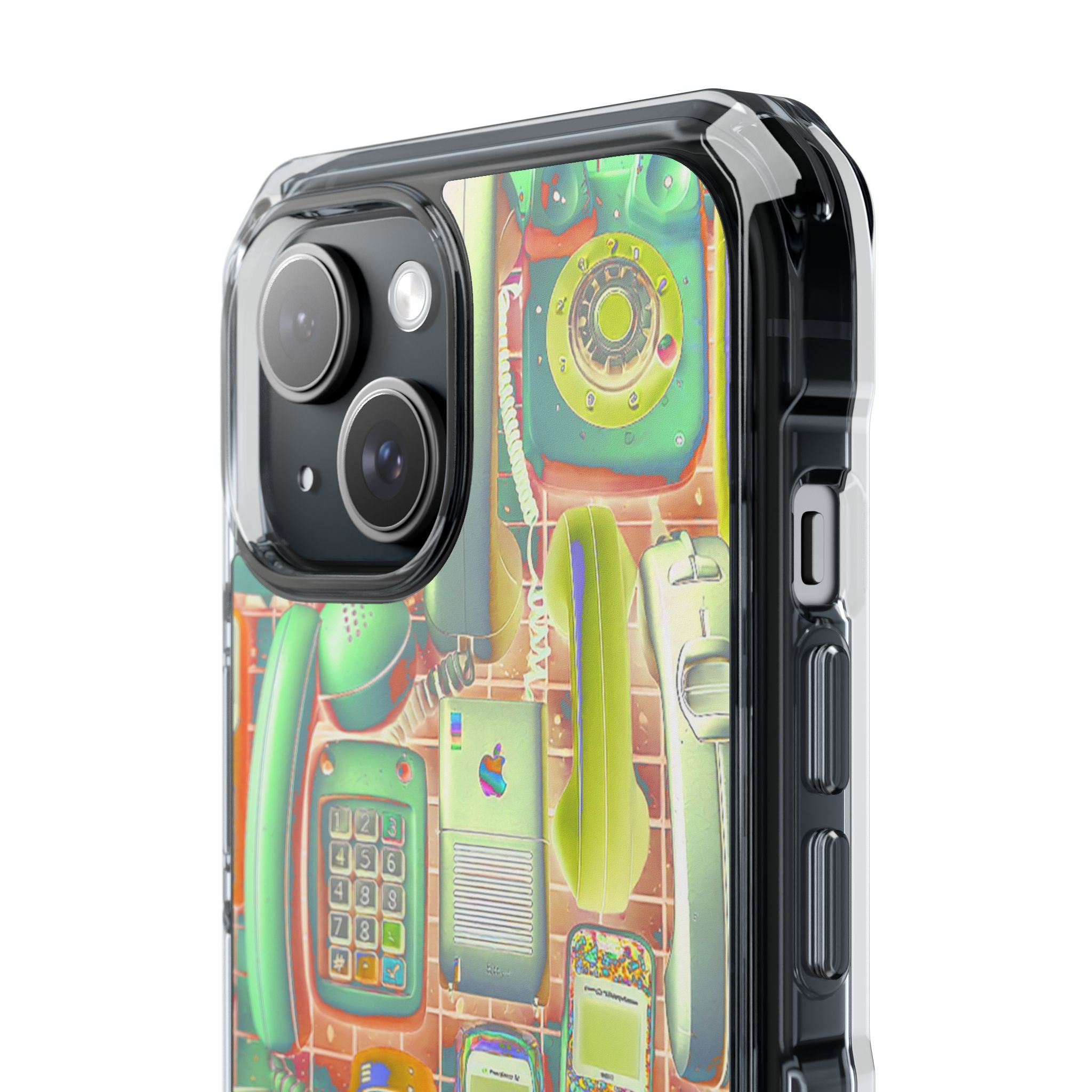 Clear Magnetic Phone Case — Retro Cellphone Collage Design