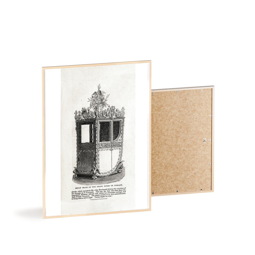 Chair of the GRAND DUKES of TUSCANY. Antique Carriage Print Poster with Wooden Frame — Vintage Engraving Wall Art