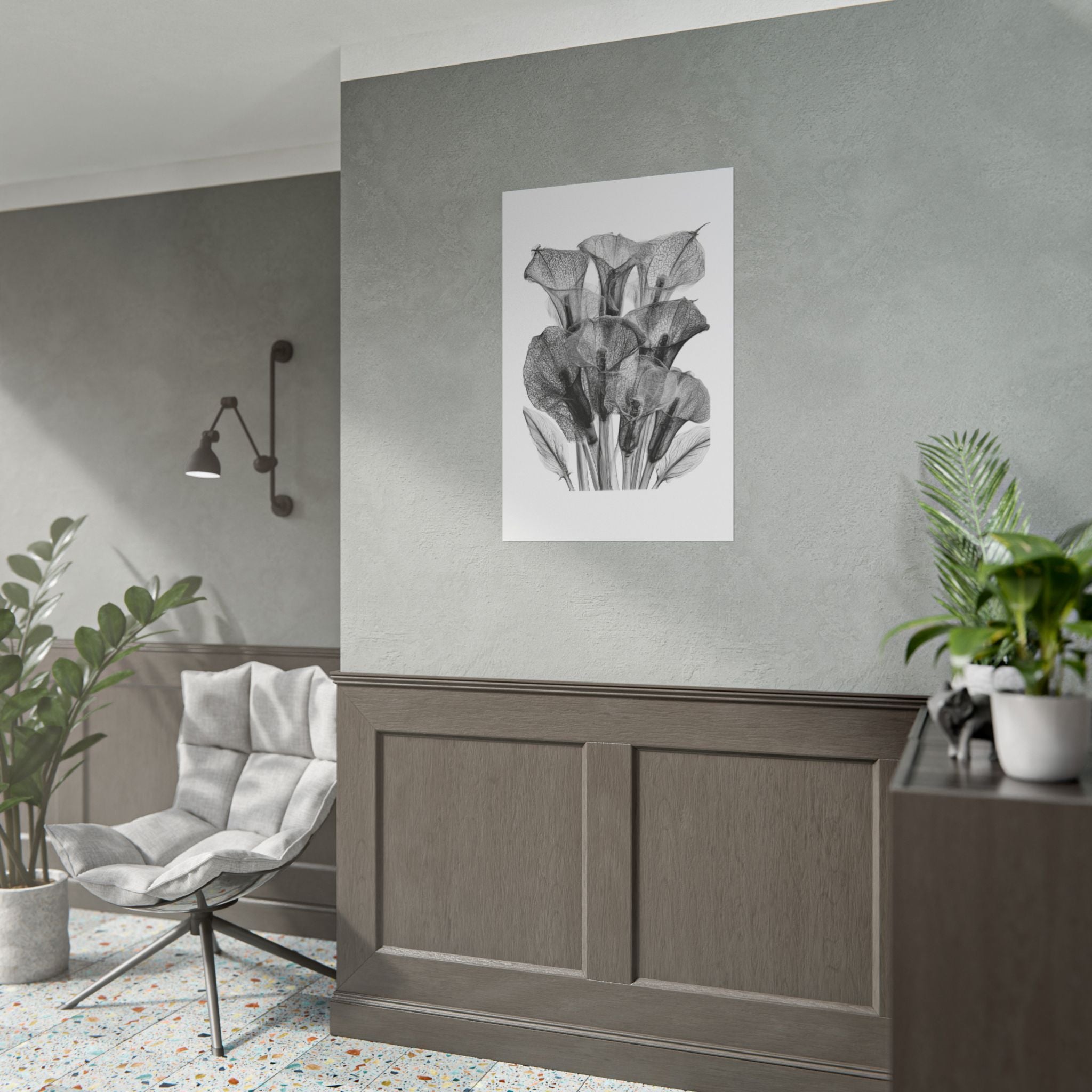 Rolled Poster - Black & White X-Ray Calla Lily Botanical Print
