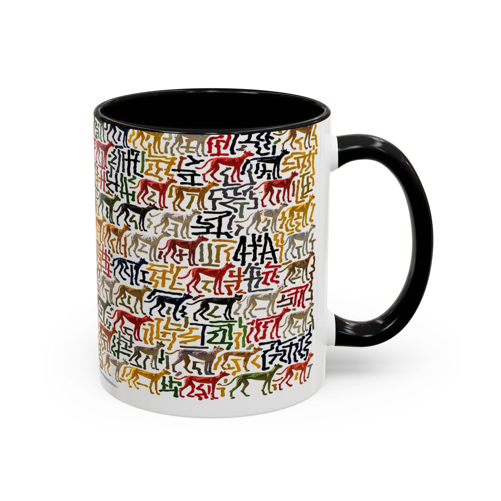 Greyhound Silhouette Accent Coffee Mug — Colorful Script Dog Pattern (11/15oz)