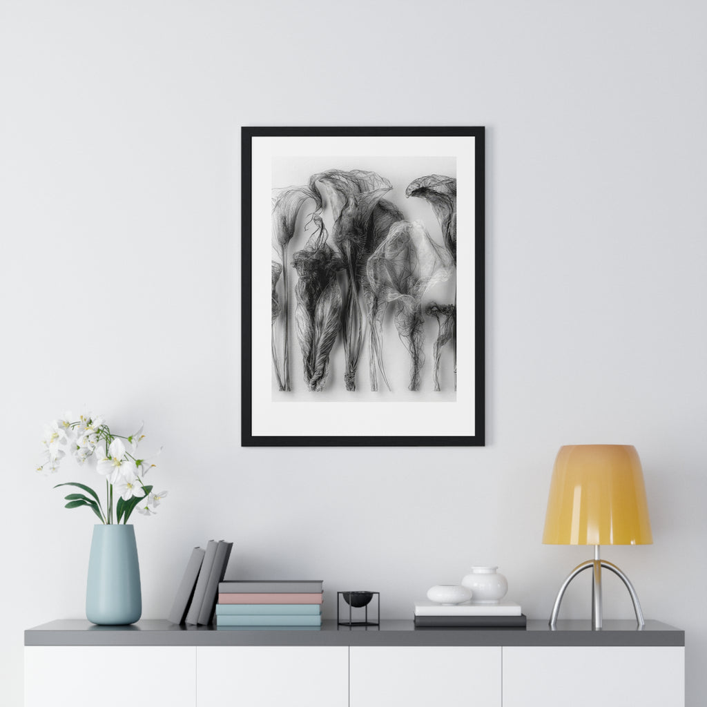 Abstract Smoke Floral Poster — Black & White Vertical Framed Art Print
