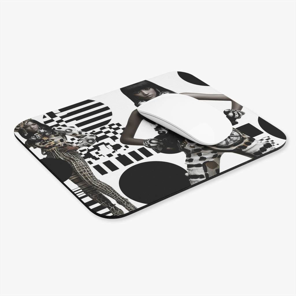 Retro Geometric Fashion Mouse Pad — Black & White Patterned Model Design