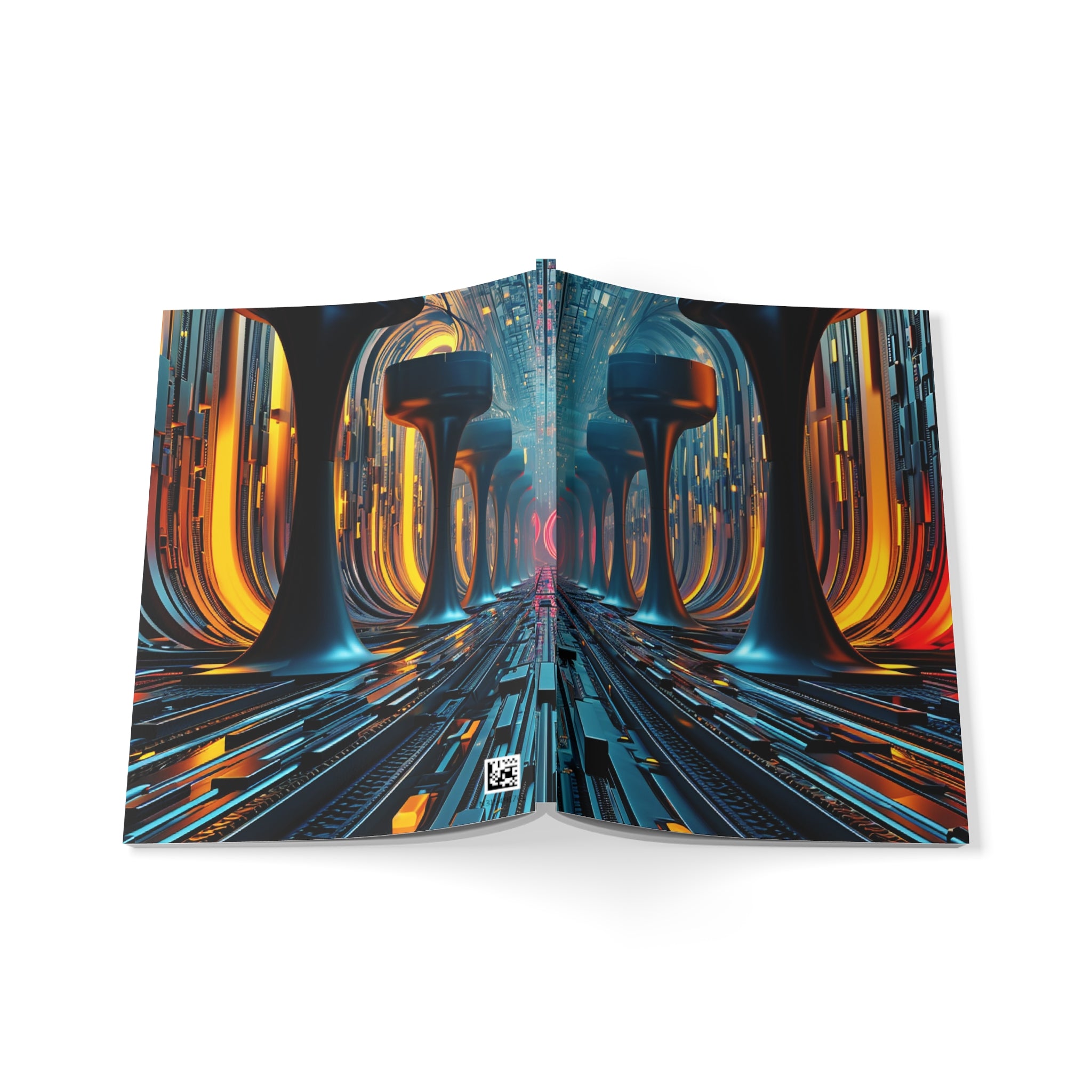 A5 Softcover Notebook — Futuristic Neon Techscape Journal