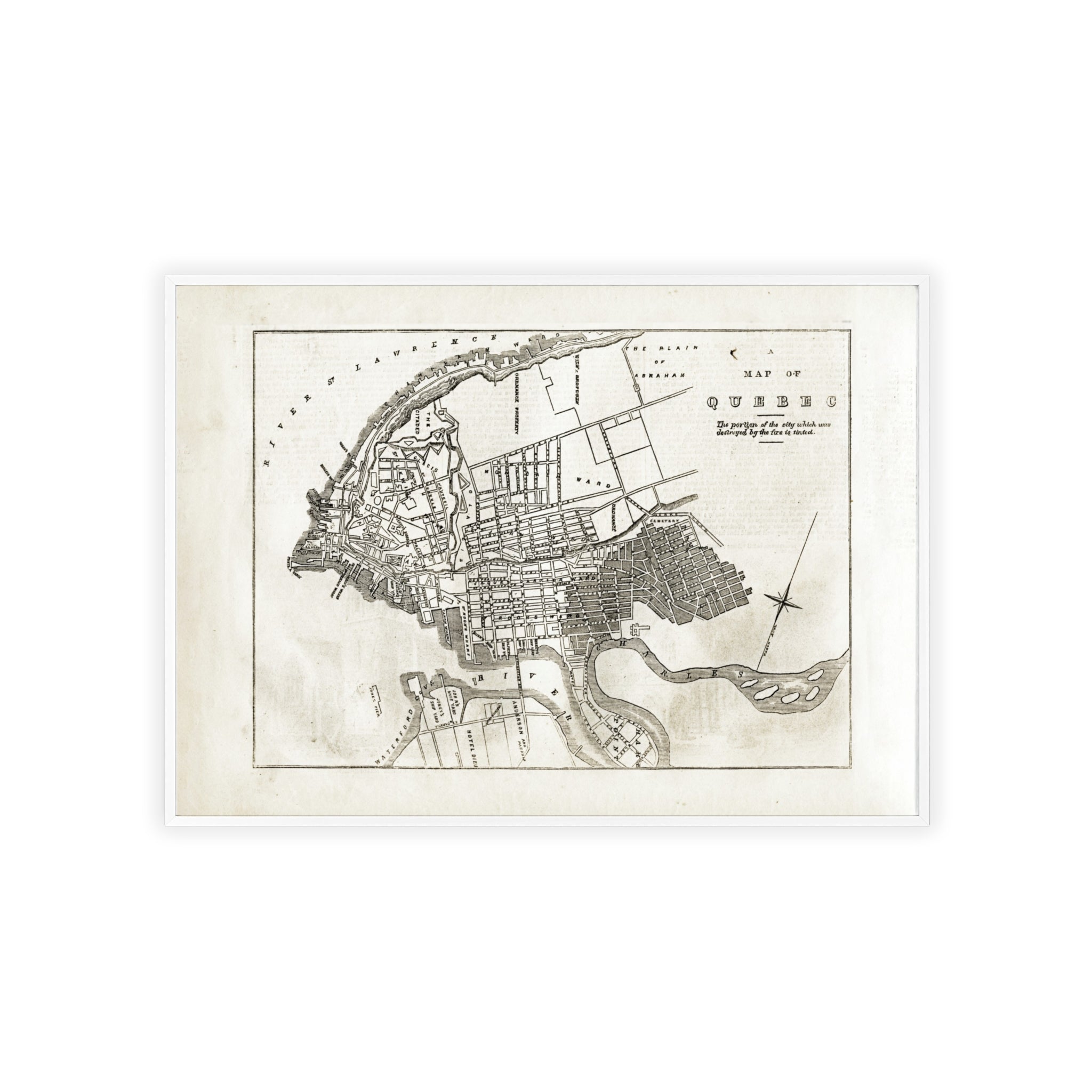 Map of QUEBEC. Vintage City Map Poster with Wooden Frame — Antique Style Wall Art