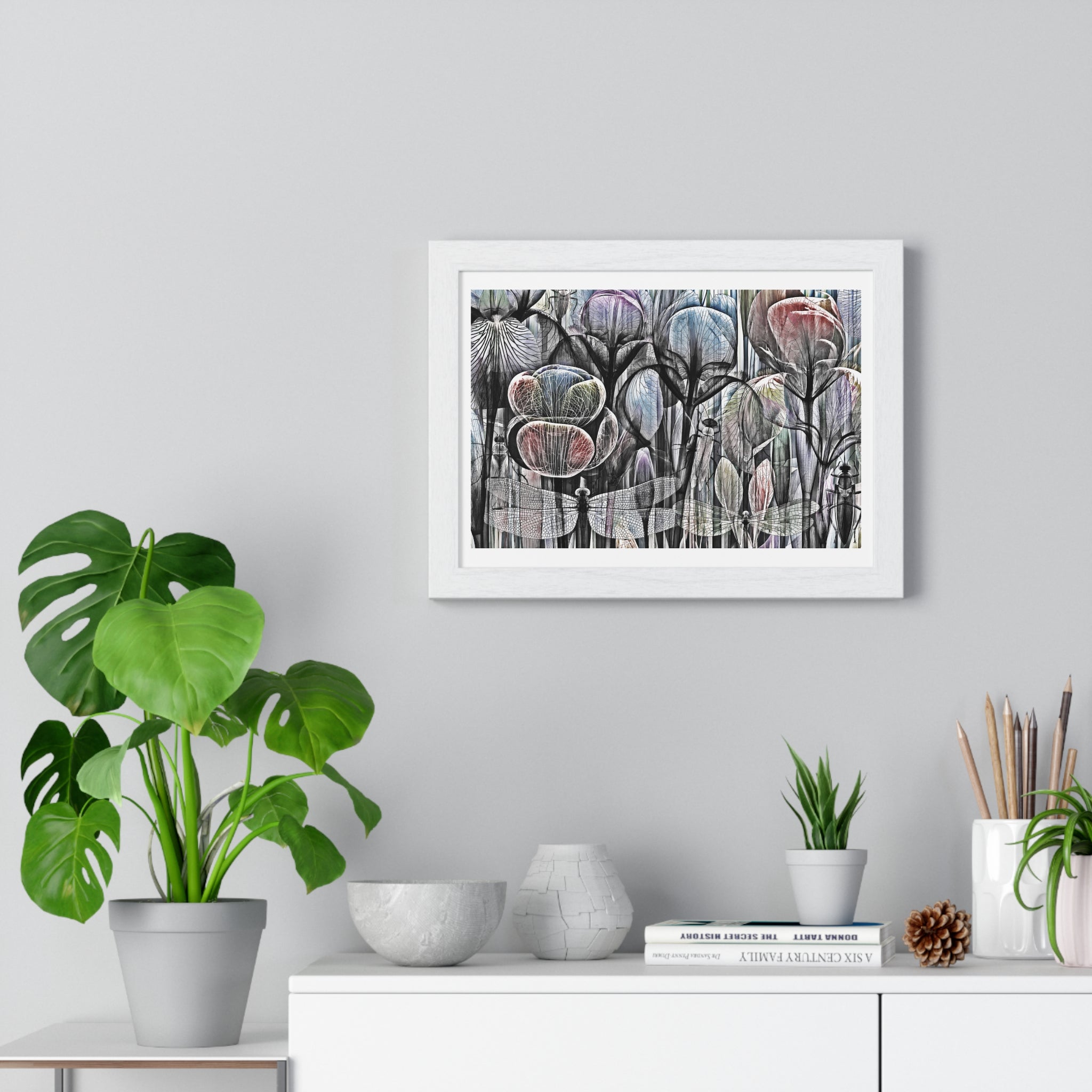 Framed Poster — Dreamy Botanical Dragonfly Art Print