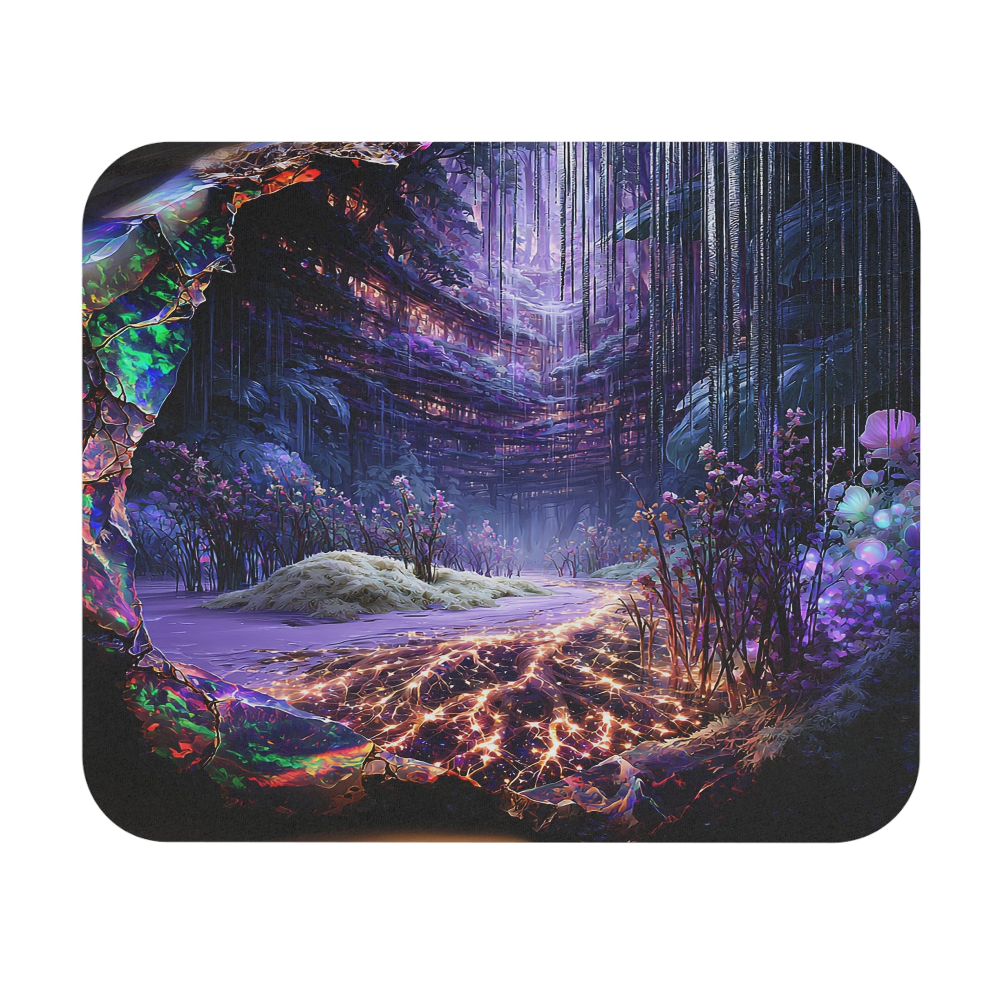 Mystic Cavern Mouse Pad — Purple Fantasy Landscape Desk Mat