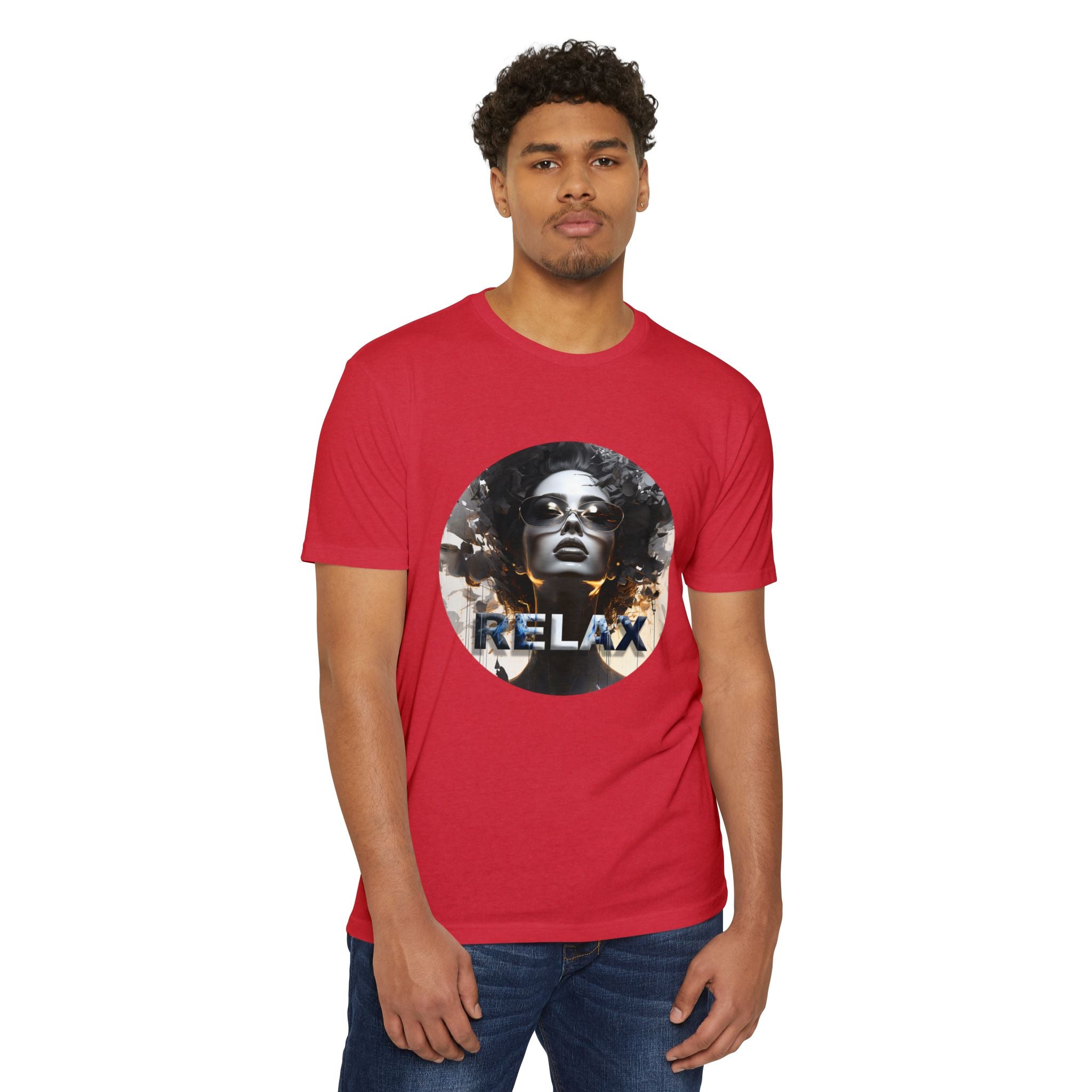 Relax Graphic T-Shirt — Vintage Portrait Tee with 'RELAX' Text