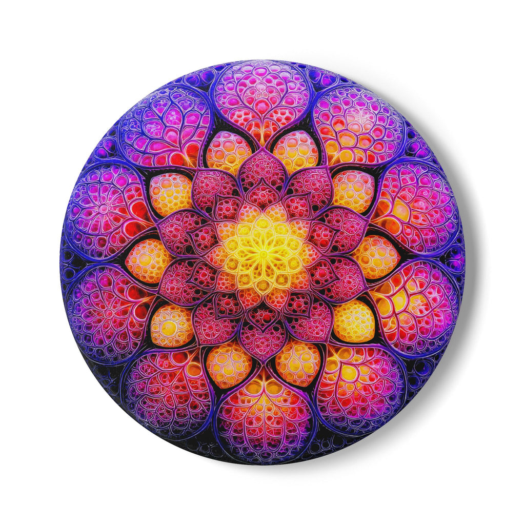 Mandala Ceramic Coaster — Vibrant Purple & Gold Floral Design