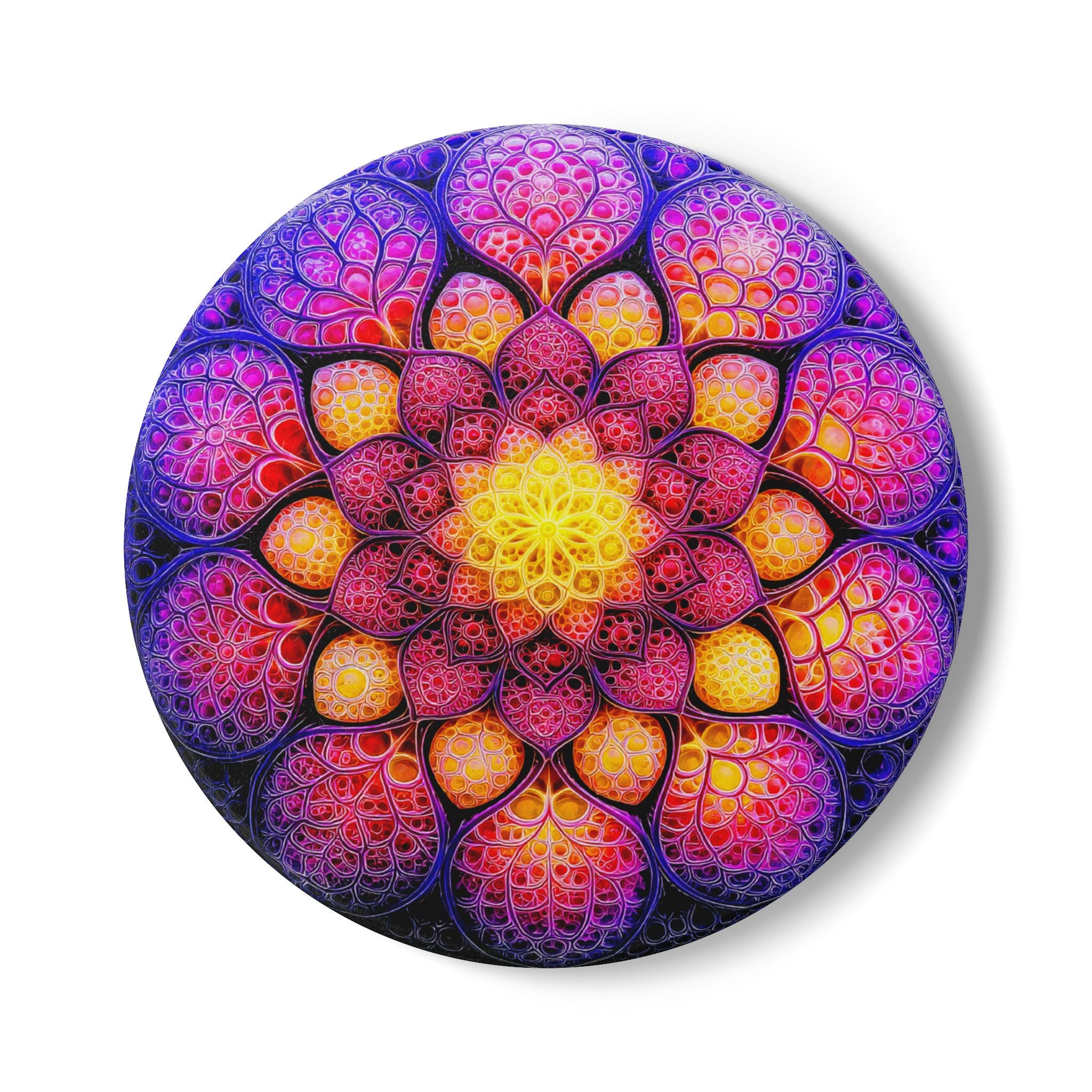 Mandala Ceramic Coaster — Vibrant Purple & Gold Floral Design