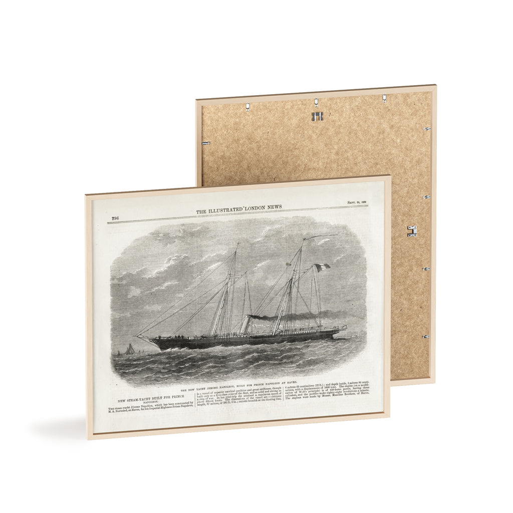 The New Yacht JEROME NAPOLEON, Built for Prince NAPOLEAN at Havre. Framed Vintage Ship Print Poster — Nautical Wall Art with Wooden Frame