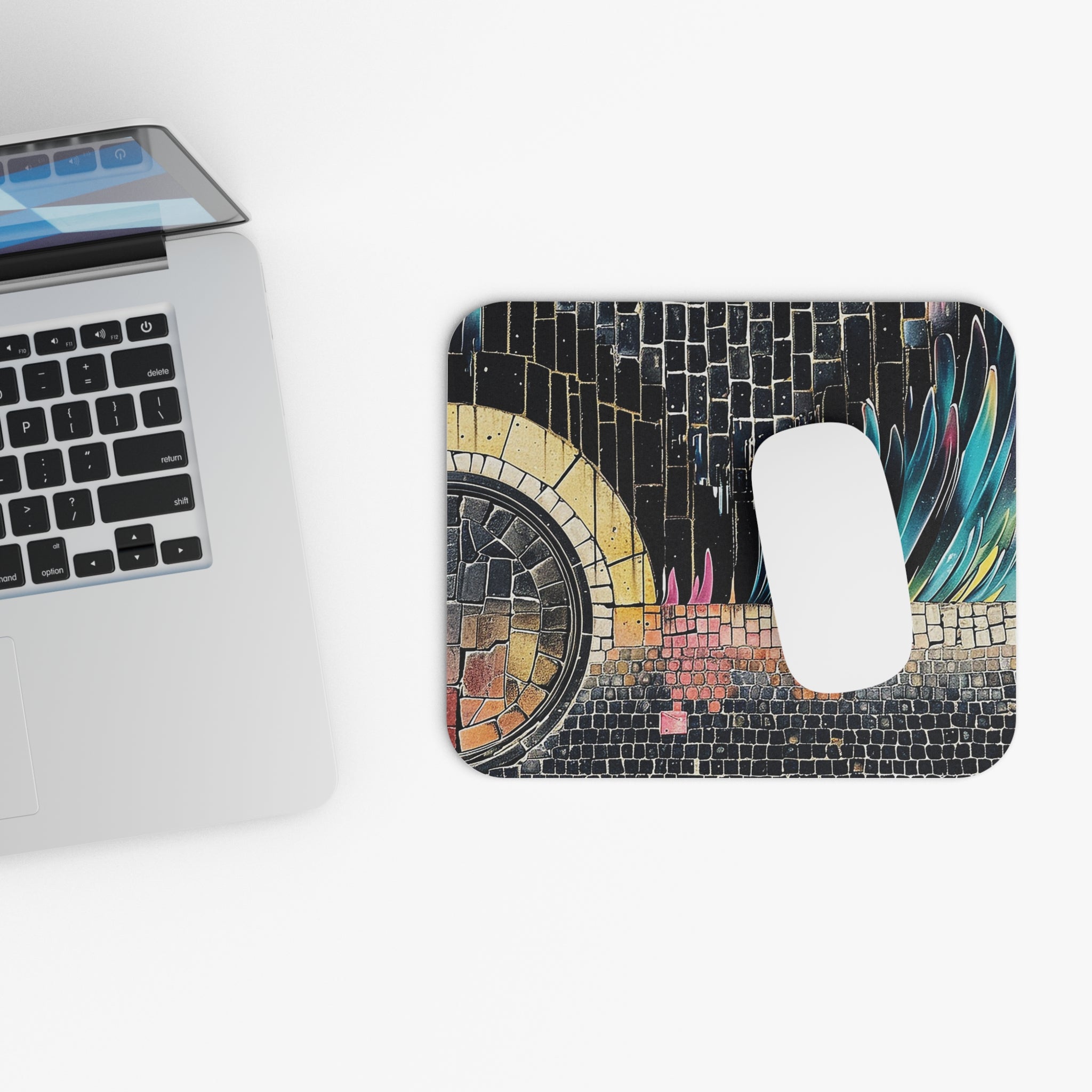 Abstract Mosaic Mouse Pad — Colorful Feathered Tile Art Desk Mat