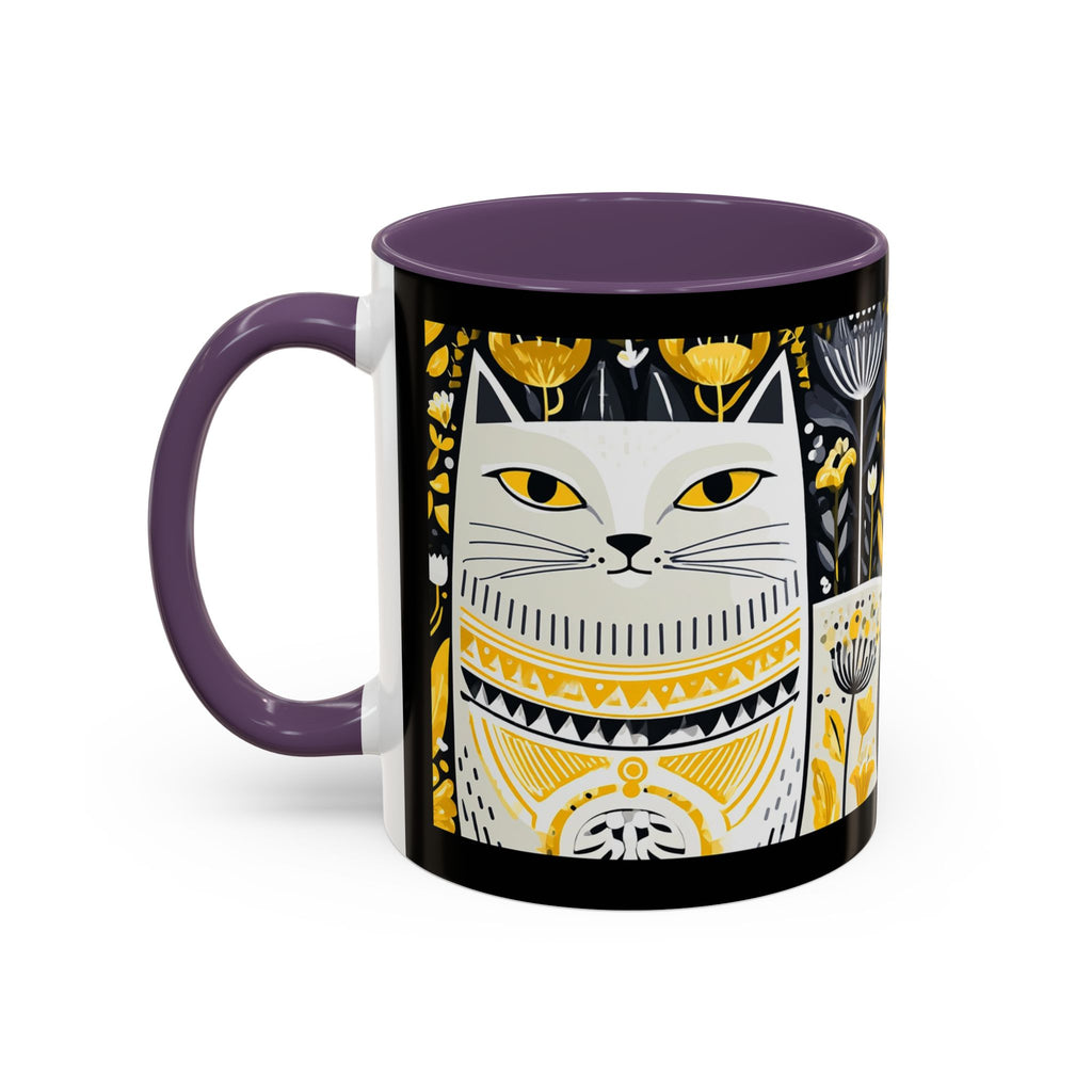 Black & Gold Cat Floral Coffee Mug — Whimsical Botanical Cat Accent Mug (11/15oz)