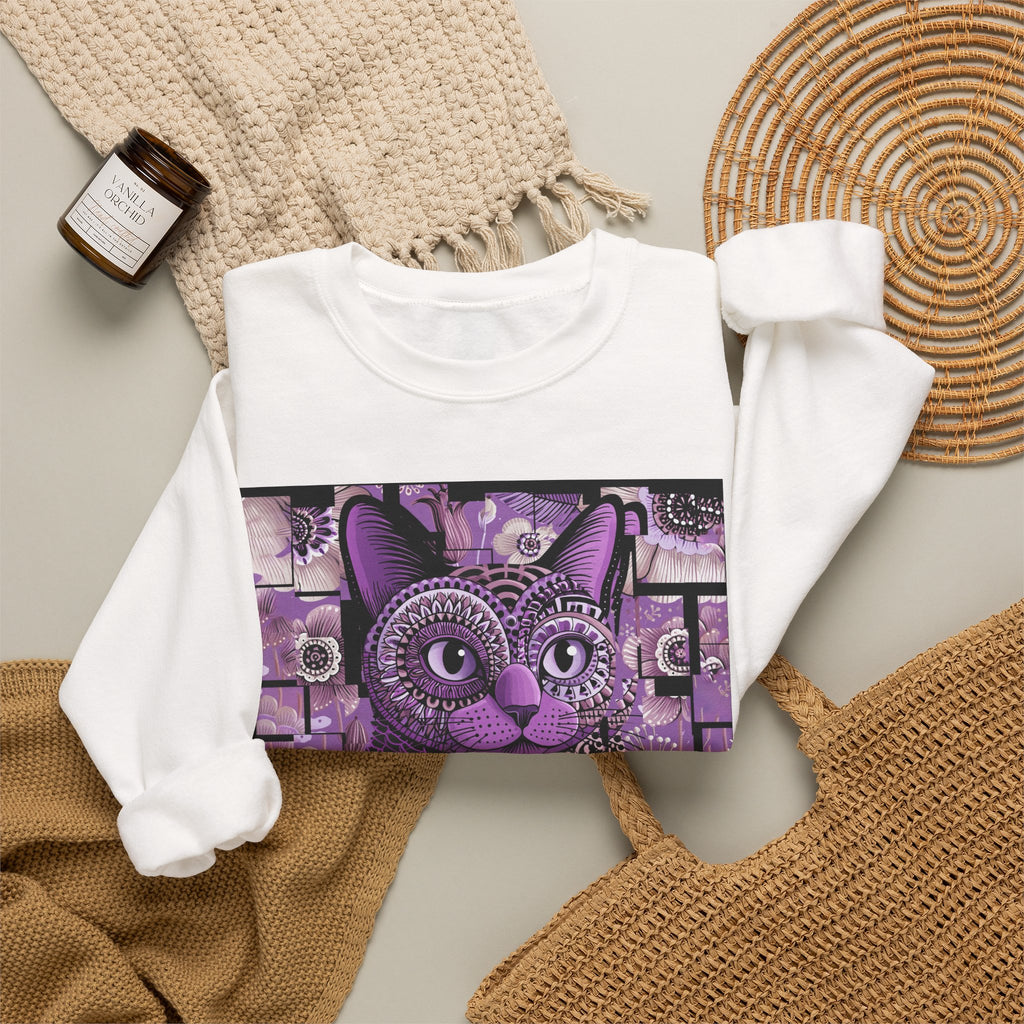 Purple Floral Owl Crewneck Sweatshirt — Whimsical Boho Animal Graphic