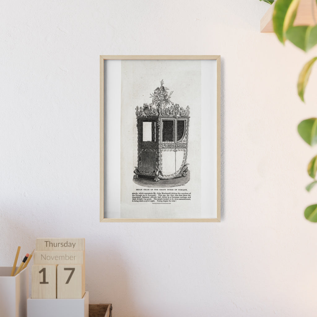 Chair of the GRAND DUKES of TUSCANY. Antique Carriage Print Poster with Wooden Frame — Vintage Engraving Wall Art