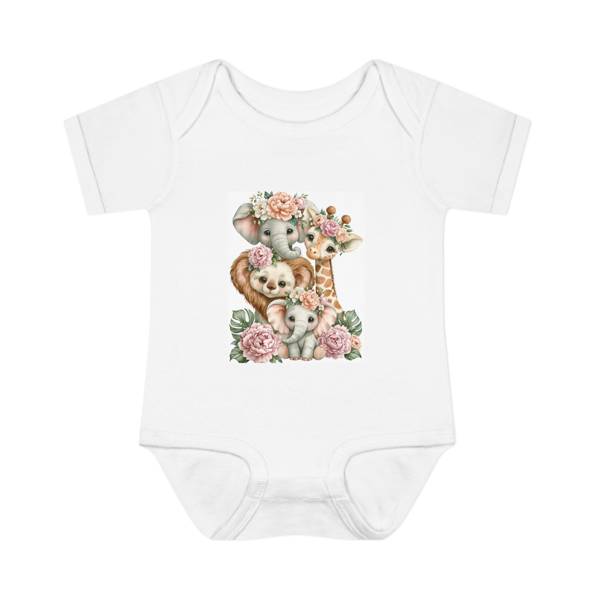 Wildflower Baby Bodysuit — Cute Safari Animal Bouquet Infant Onesie