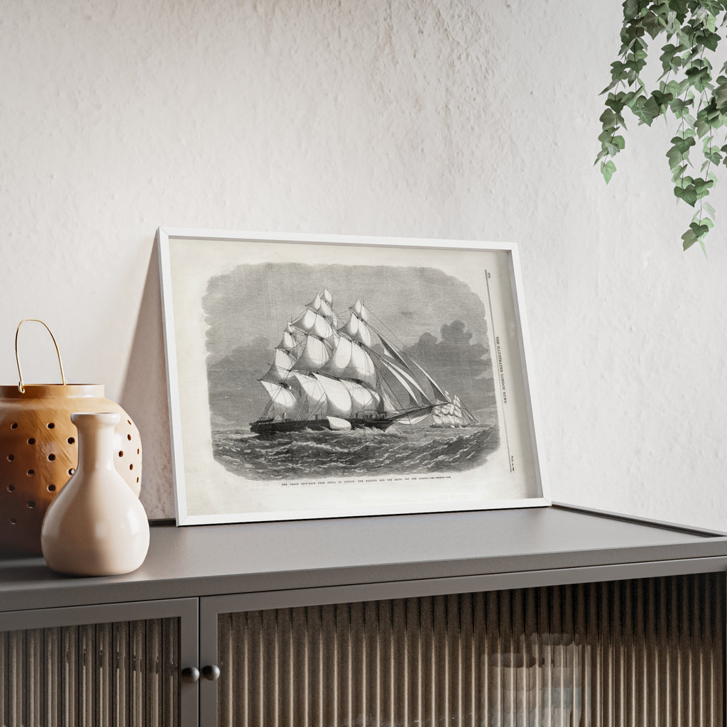 The Great Ship-Race from China to London. Vintage Sailing Ship Wall Poster with Wooden Frame – Nautical Marine Print