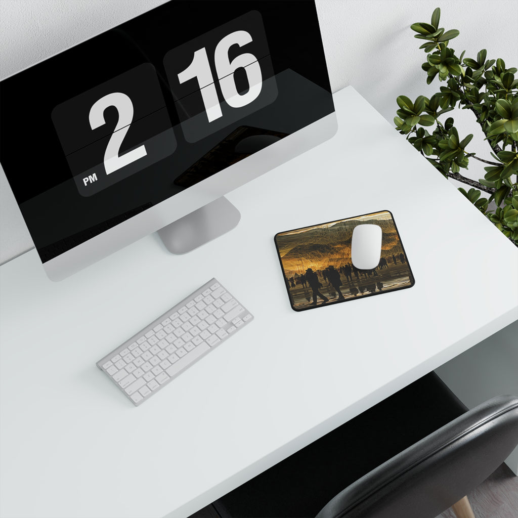 Desert Dusk Gaming Mouse Pad — Silhouetted Crowd & Golden Landscape