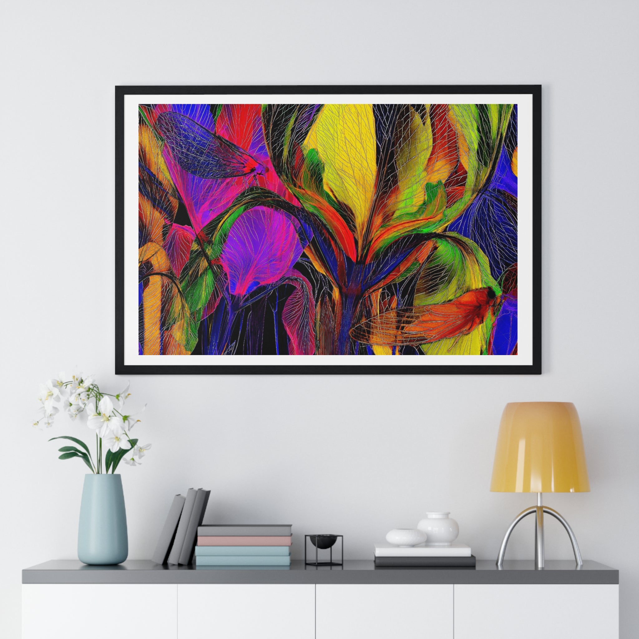 Abstract Rainbow Floral Framed Poster — Colorful Modern Wall Art (Horizontal)