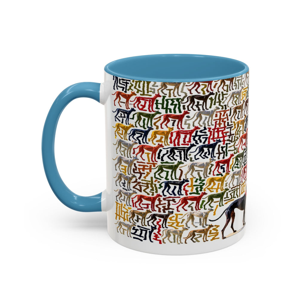 Greyhound Silhouette Accent Coffee Mug — Colorful Script Dog Pattern (11/15oz)