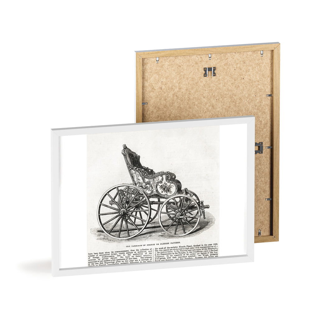 Old Carriage of French or Flemish Pattern. Vintage Carriage Print Poster with Wooden Frame — Antique Transportation Wall Art