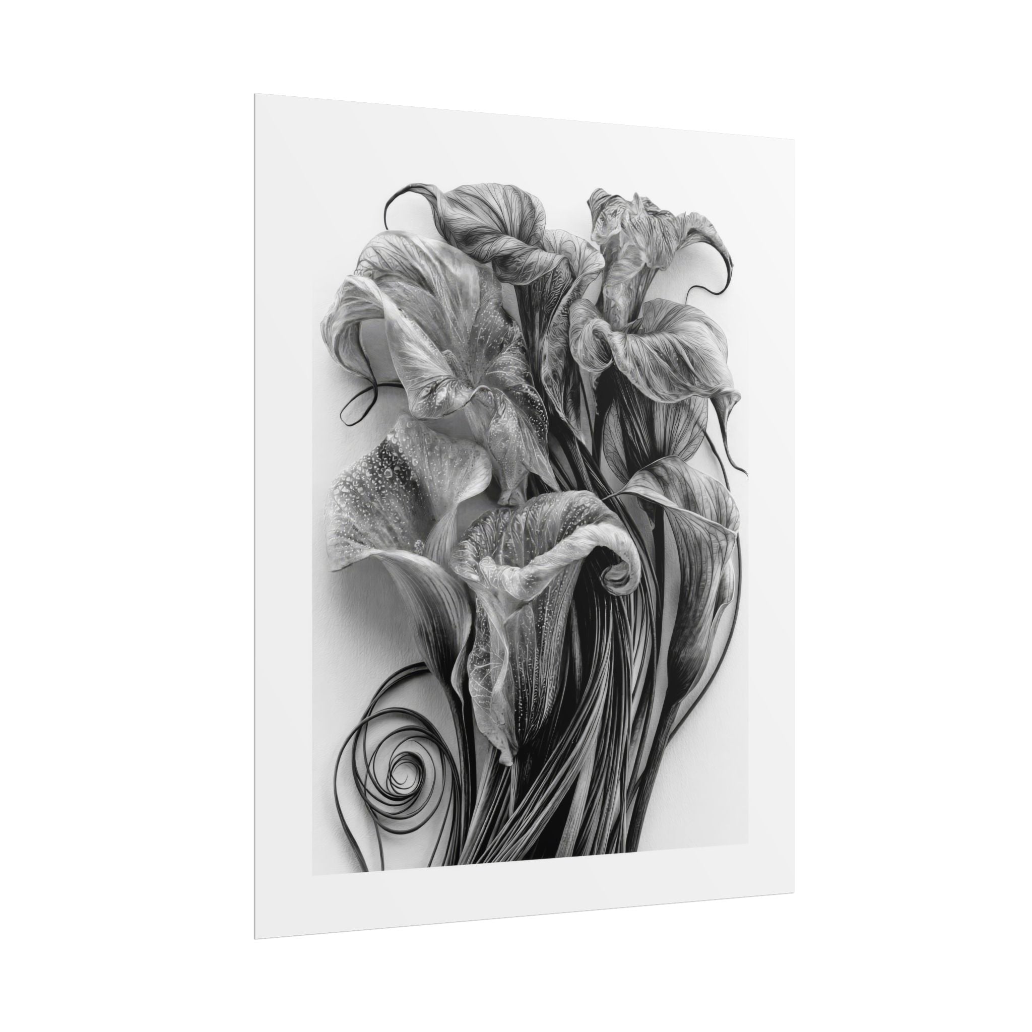 Rolled Poster — Black & White Floral Botanical Art Print