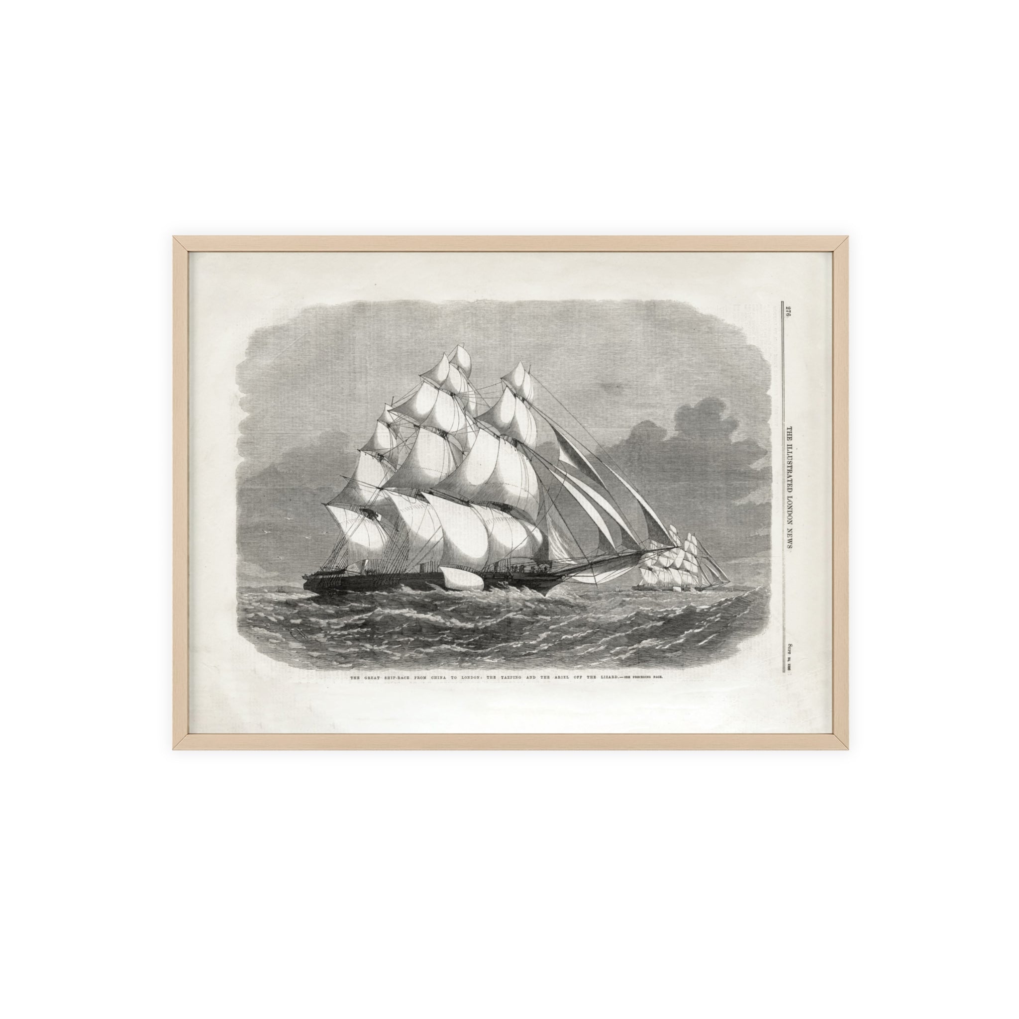 The Great Ship-Race from China to London. Vintage Sailing Ship Wall Poster with Wooden Frame – Nautical Marine Print